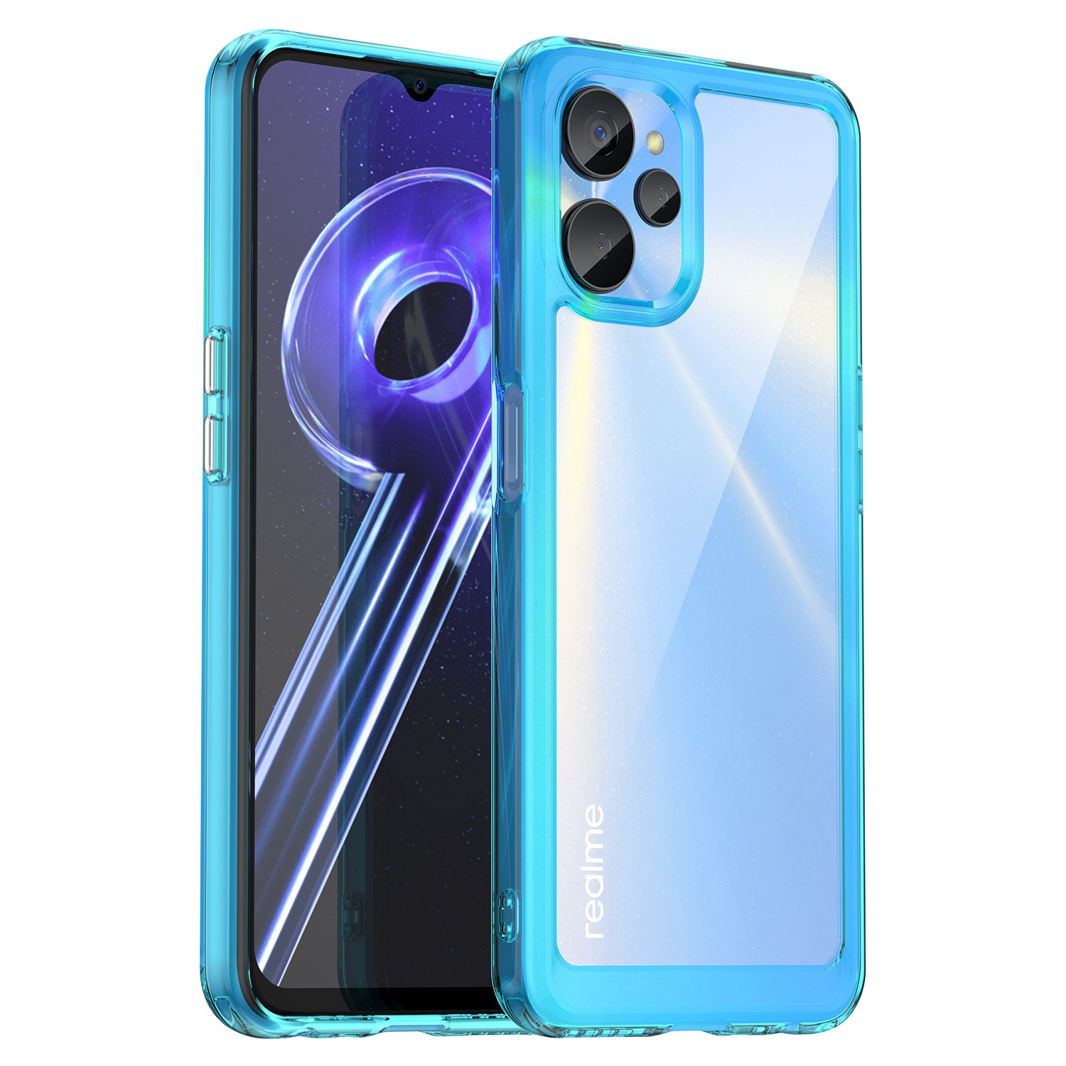 

Für Realme 9i 5g / 10 5G Telefonkoffer, Schockabsorbierende Tpu-stoßstange+acryl-rückenschutzabdeckung - Transparent Blau, Realme 9i 5G