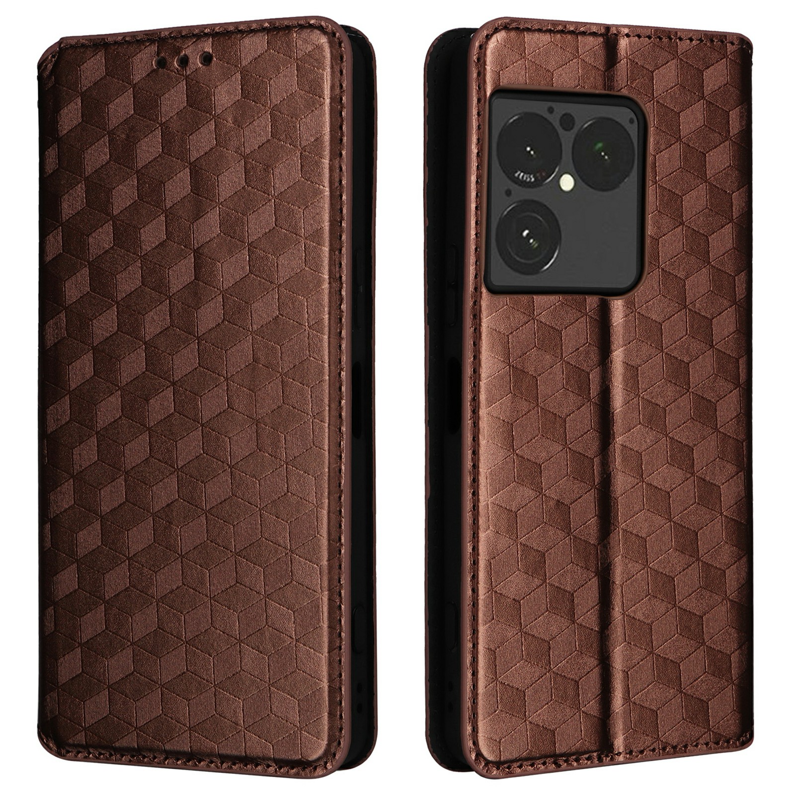 For Sony Xperia 1 VIII Case Wallet Rhombus Imprinted PU Leather Phone Cover - Brown