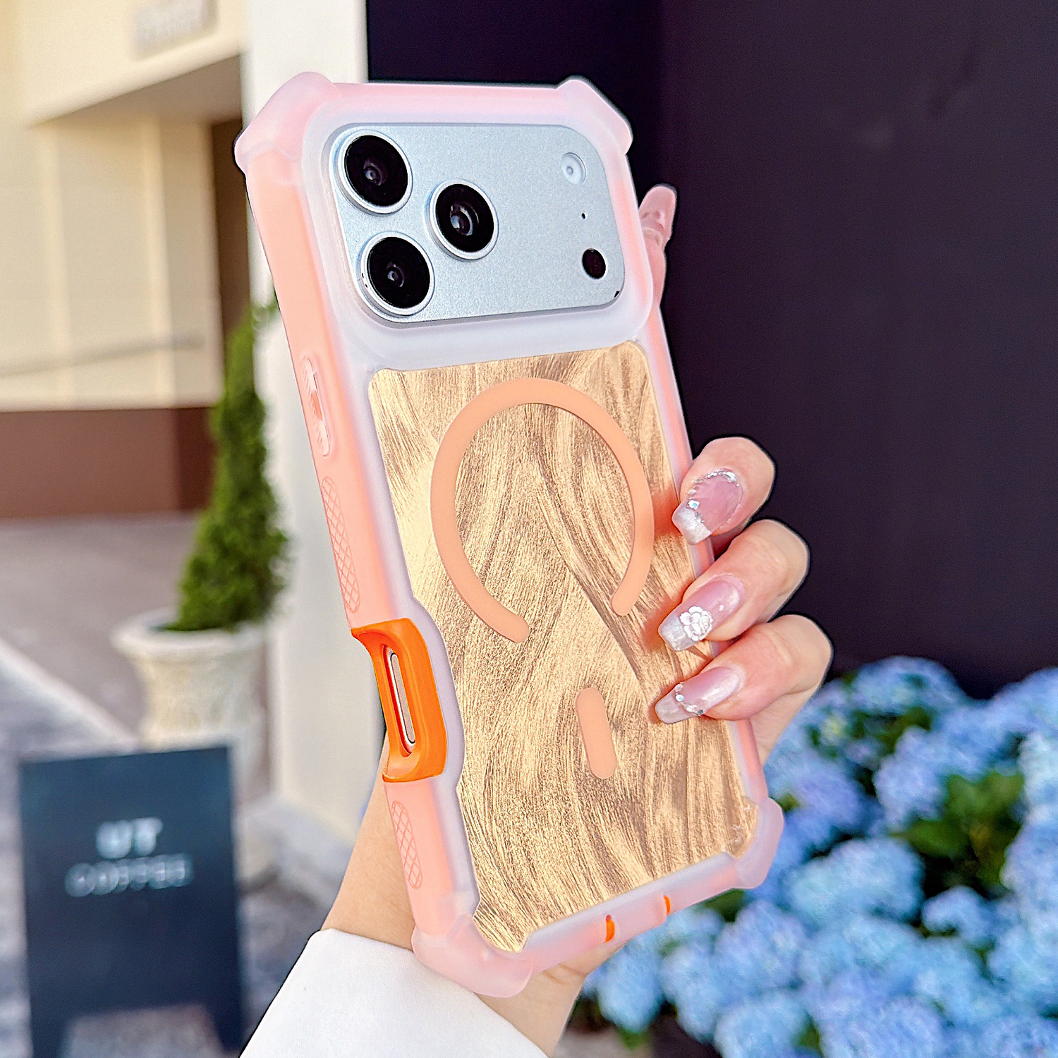 For iPhone 17 Pro Magnetic Case Feather Texture Shockproof TPU PC Detachable 2-in-1 Phone Cover Compatible with Masafe - Orange