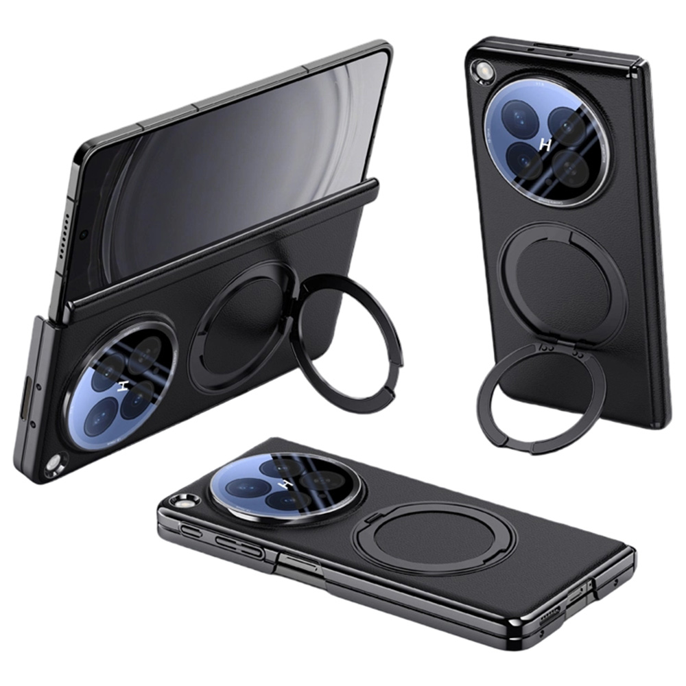 For Oppo Find N6 5G Magnetic Case with Tempered Glass Lens Protector 360° Rotating Ring Kickstand Protective Cover - Black