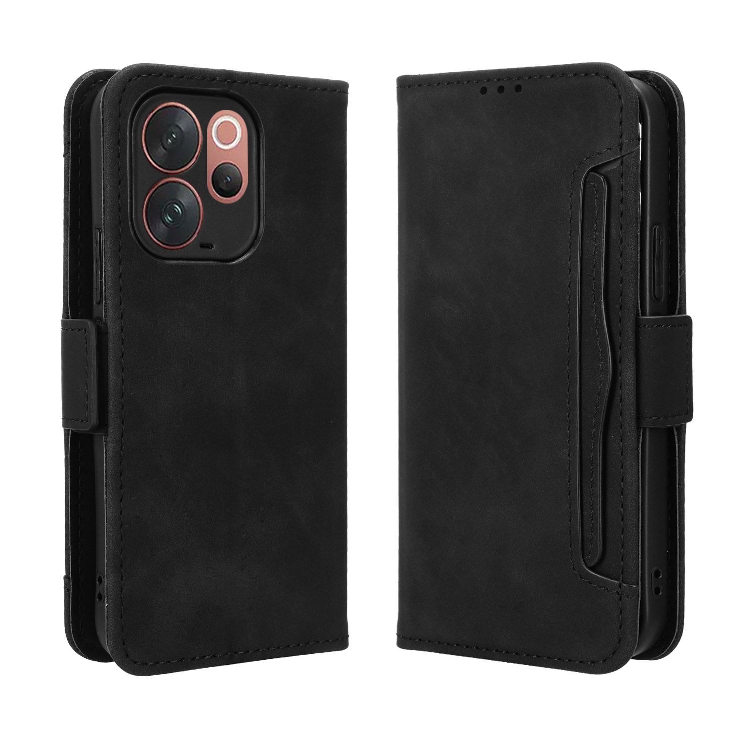 For vivo V70 Elite 5G / vivo V70 5G Leather Case Phone Wallet Cover with Multiple Card Slots - Black