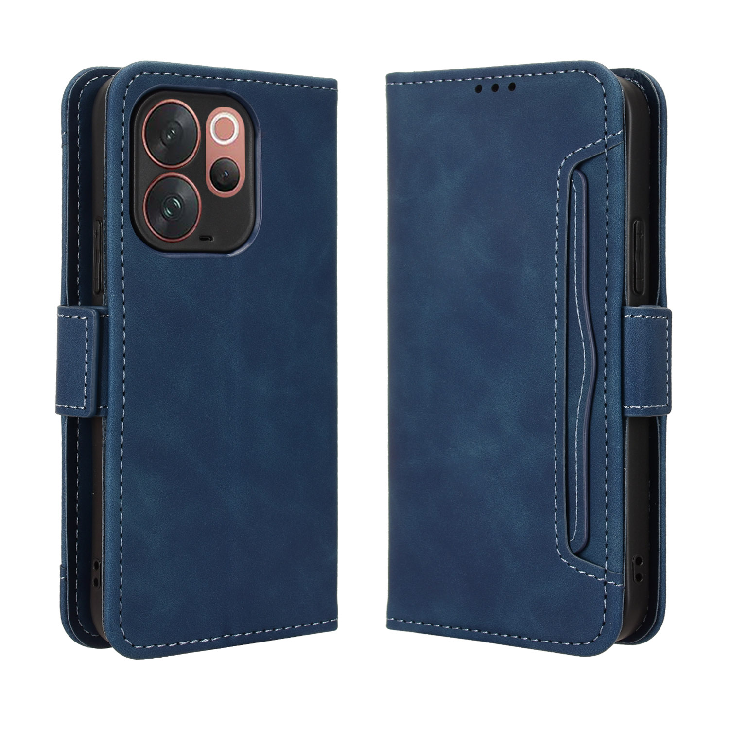 For vivo V70 Elite 5G / vivo V70 5G Leather Case Phone Wallet Cover with Multiple Card Slots - Blue