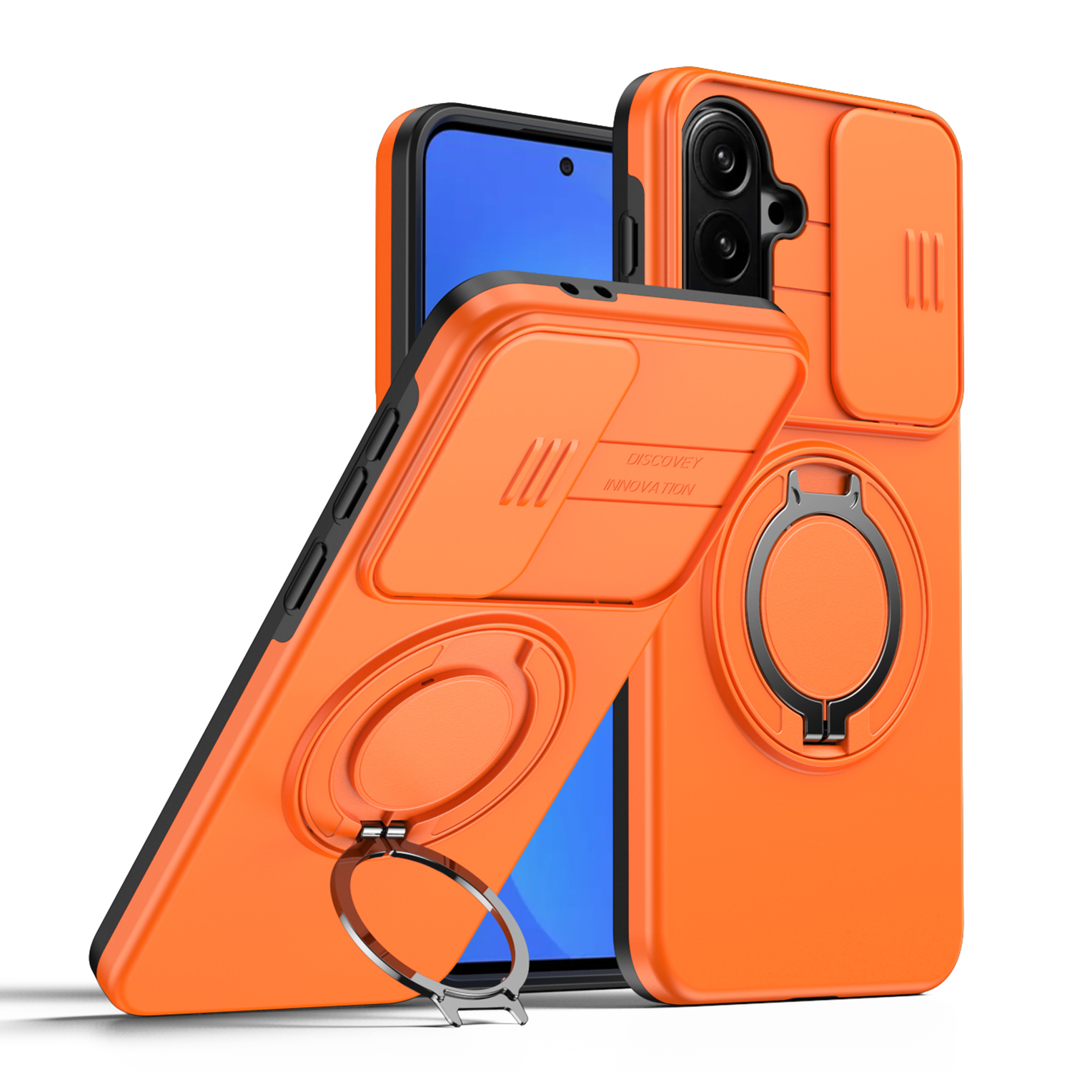 For Samsung Galaxy A57 5G Case Magnetic Case Ring Kickstand Slide Camera Cover TPU PC Hybrid Phone Shell - Orange