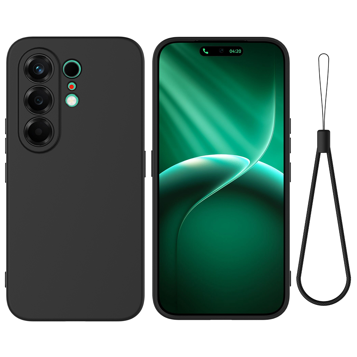 For TECNO Camon 50 Ultra 5G / TECNO Camon 50 Pro 4G Liquid Silicone Case Phone Back Cover with Hand Strap - Black