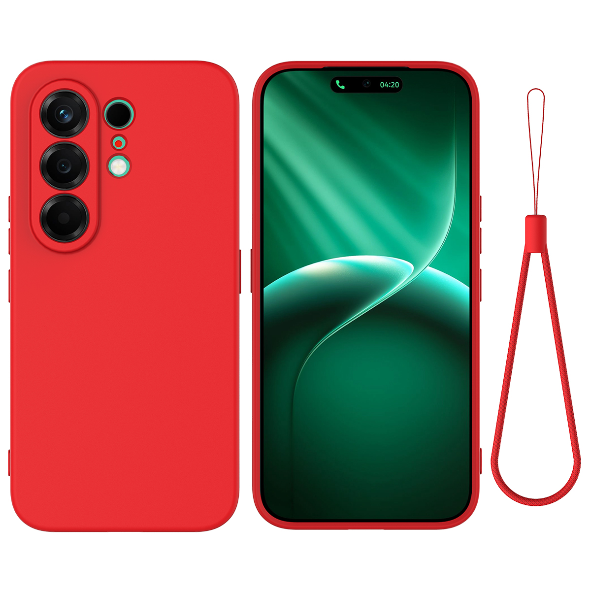 For TECNO Camon 50 Ultra 5G / TECNO Camon 50 Pro 4G Liquid Silicone Case Phone Back Cover with Hand Strap - Red