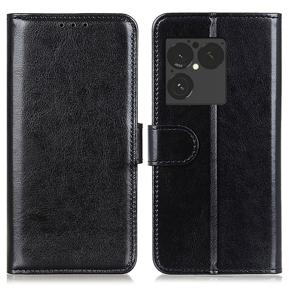 For Sony Xperia 1 VIII Case Crazy Horse Texture PU Leather Phone Stand Cover - Black