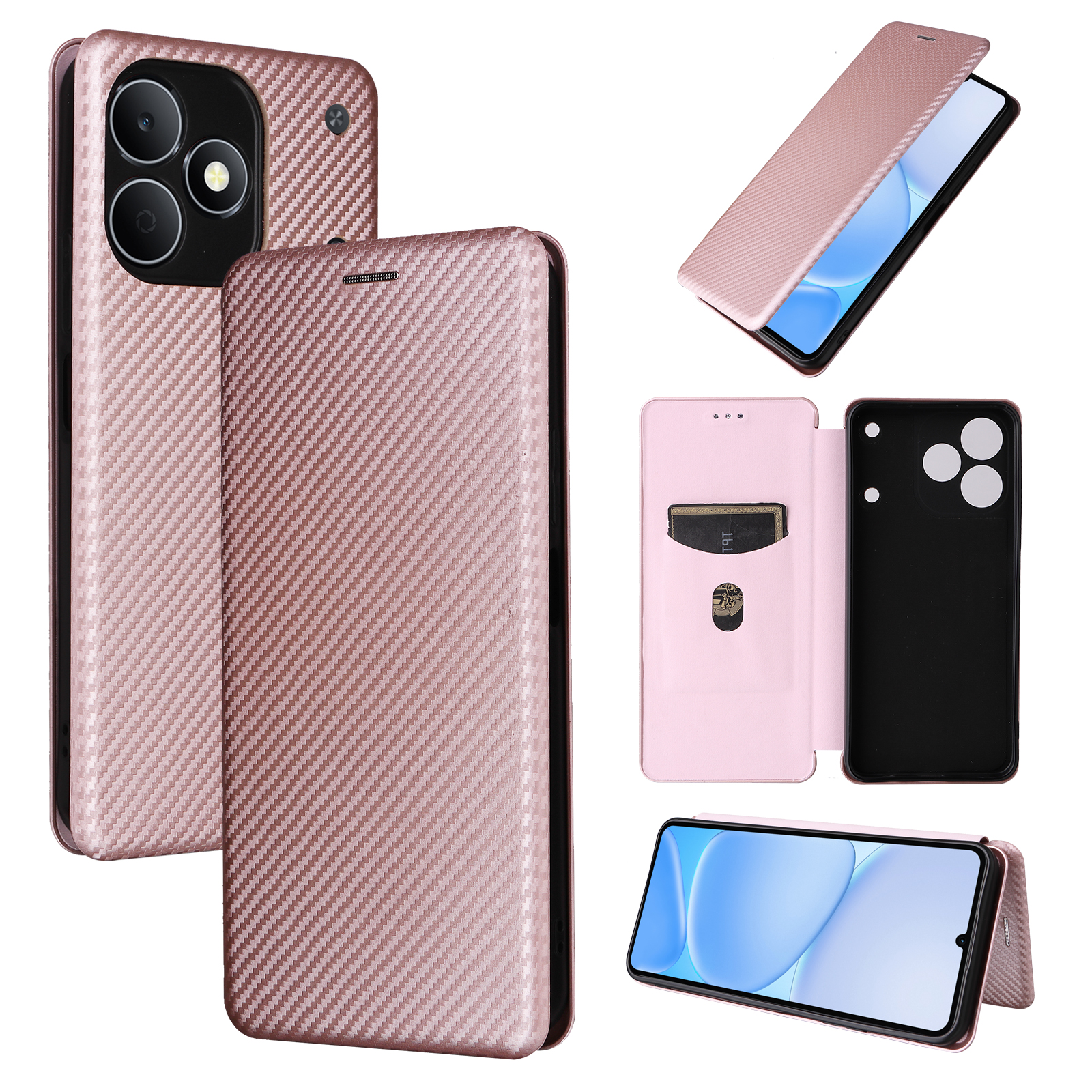 For Realme Note 80 4G Phone Case Carbon Fiber Texture Drop-Proof PU Leather Phone Cover - Rose Gold