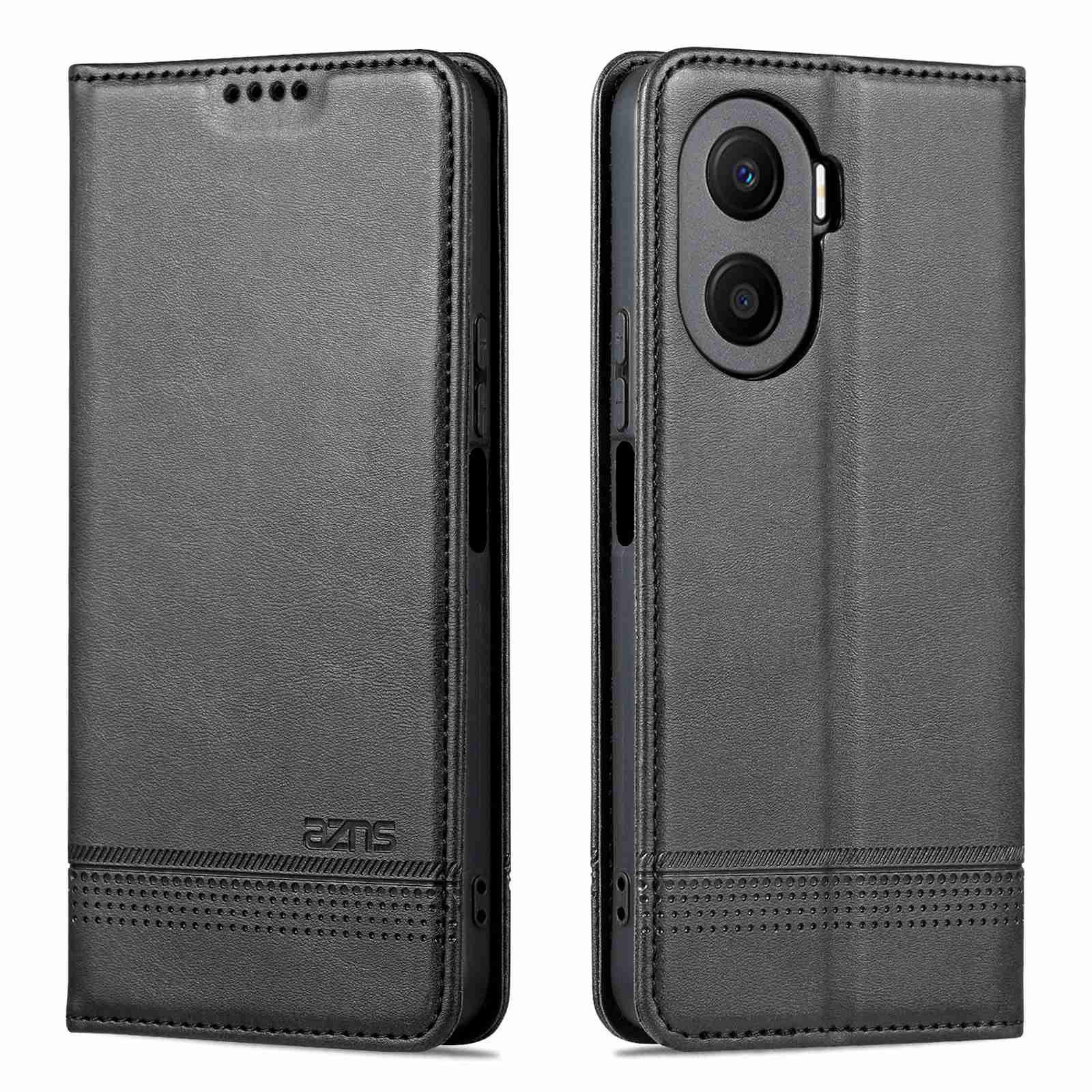 

AZNS PU Leder -telefonhülle Oder Ehrenspiel 40 Plus 5G Cowide Textur Schutzschutzmagnetverschluss Folio Flip Wallet Stand Hülle - Schwarz, Honor Play 40 Plus 5G