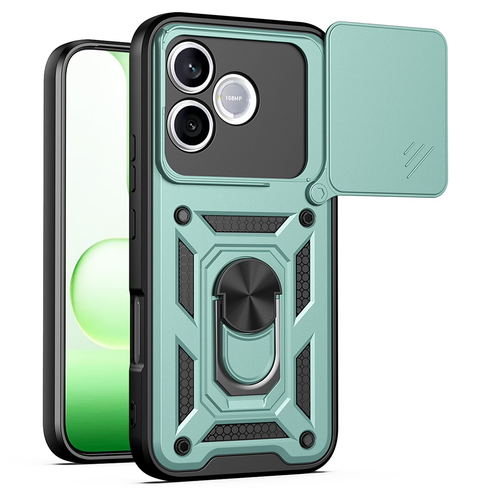 AMORUS For Honor 600 Lite 5G Case Kickstand PC + TPU Phone Cover with Camera Lens Slider - Green