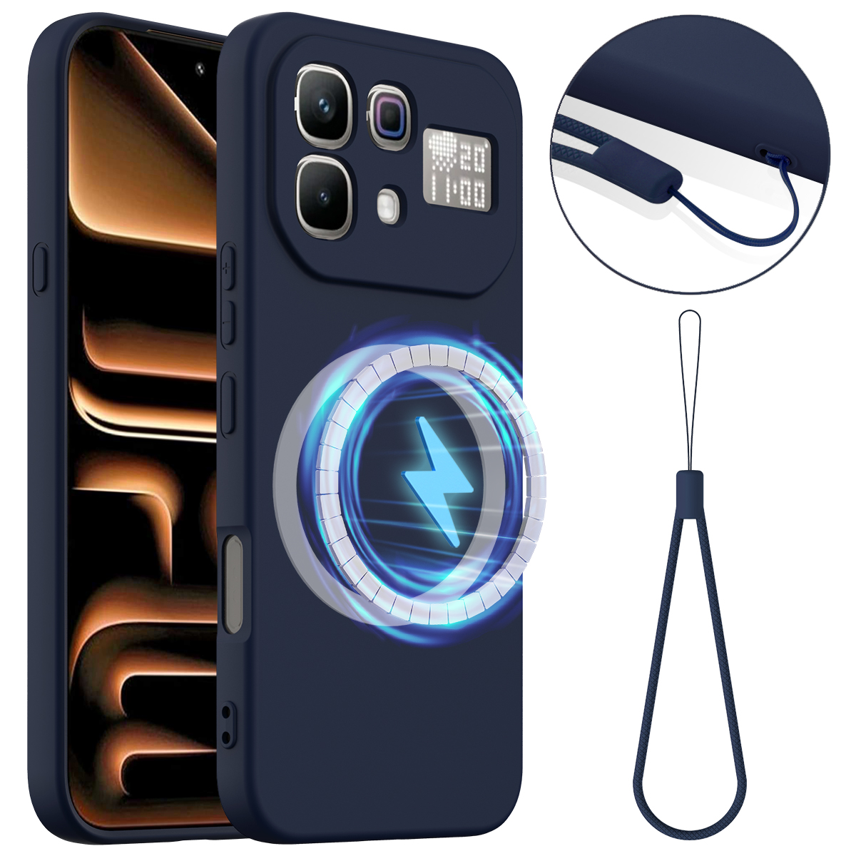 For Infinix Note 60 Pro 5G / Infinix Note 60 5G Magnetic Case Anti-Drop Liquid Silicone Phone Cover with Lanyard - Dark Blue
