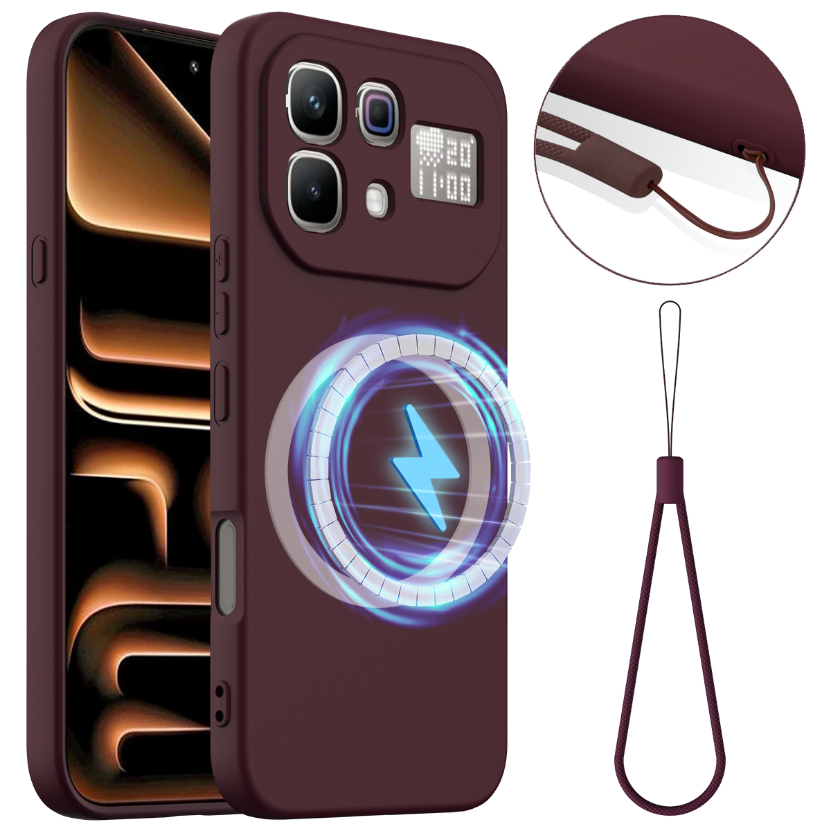 For Infinix Note 60 Pro 5G / Infinix Note 60 5G Magnetic Case Anti-Drop Liquid Silicone Phone Cover with Lanyard - Wine Red