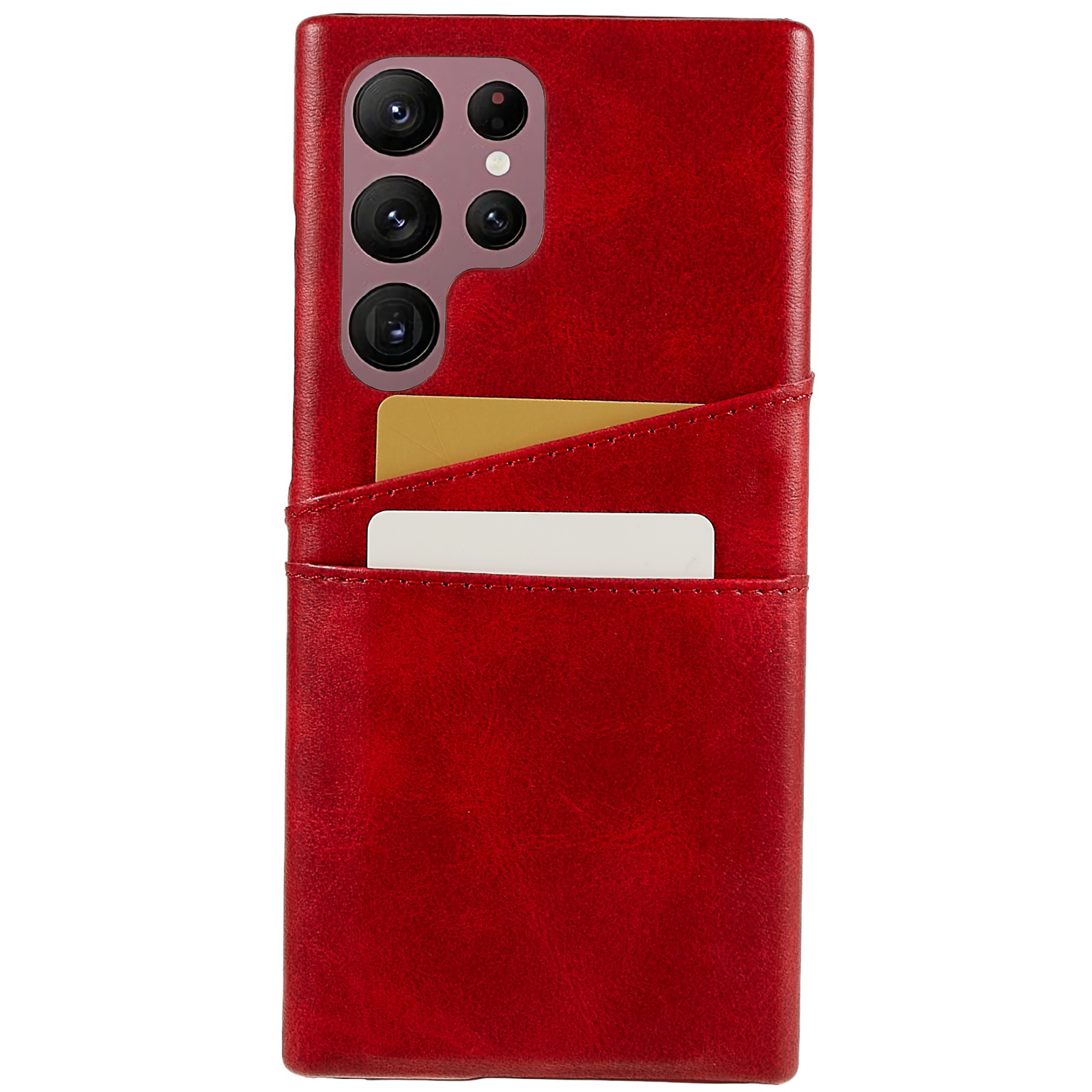 

For Samsung Galaxy S23 Ultra Shockproof Phone Case PU Leather Coated PC Back Cover with Two Card Slots - Red, Galaxy S23 Ultra