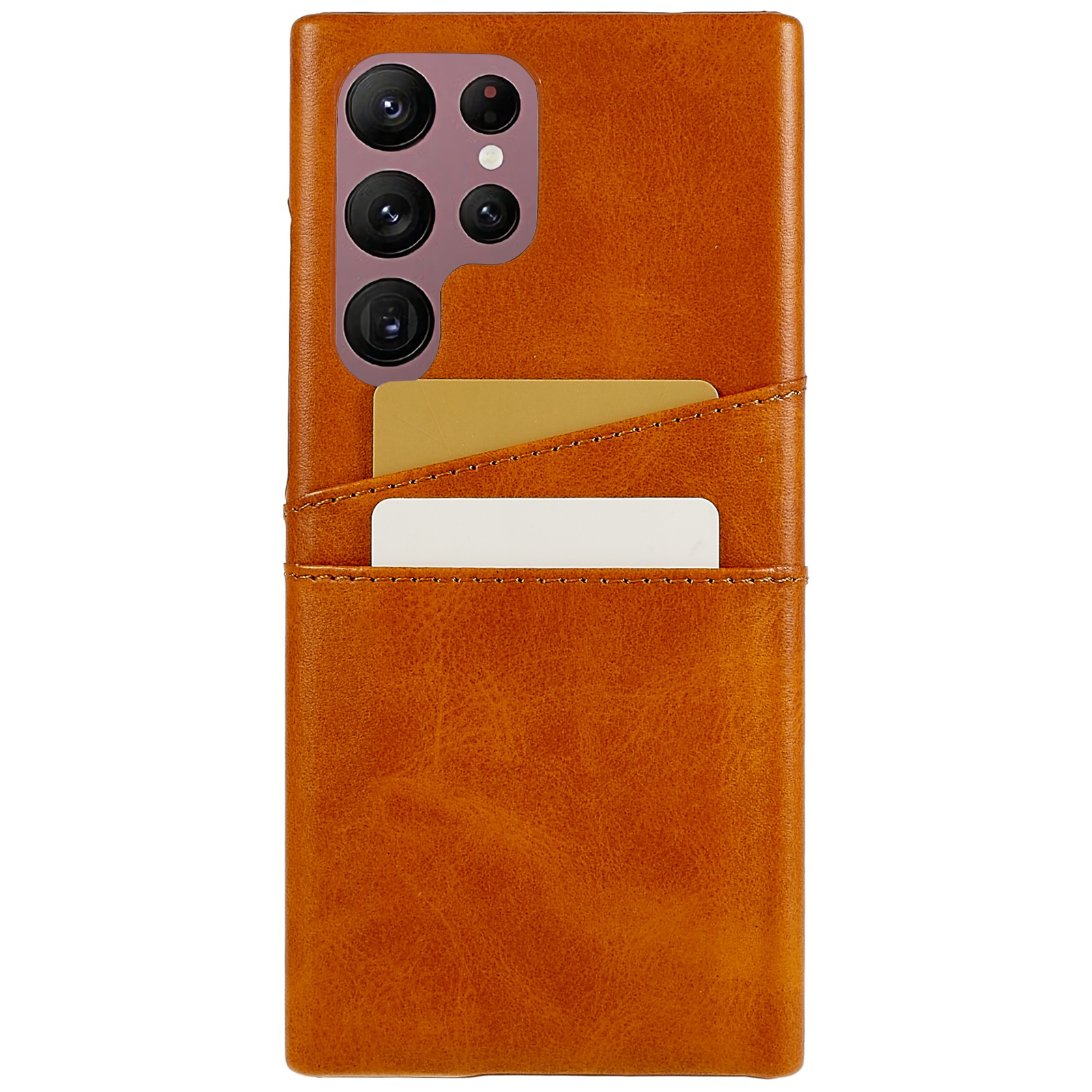 

For Samsung Galaxy S23 Ultra Shockproof Phone Case PU Leather Coated PC Back Cover with Two Card Slots - Brown, Galaxy S23 Ultra