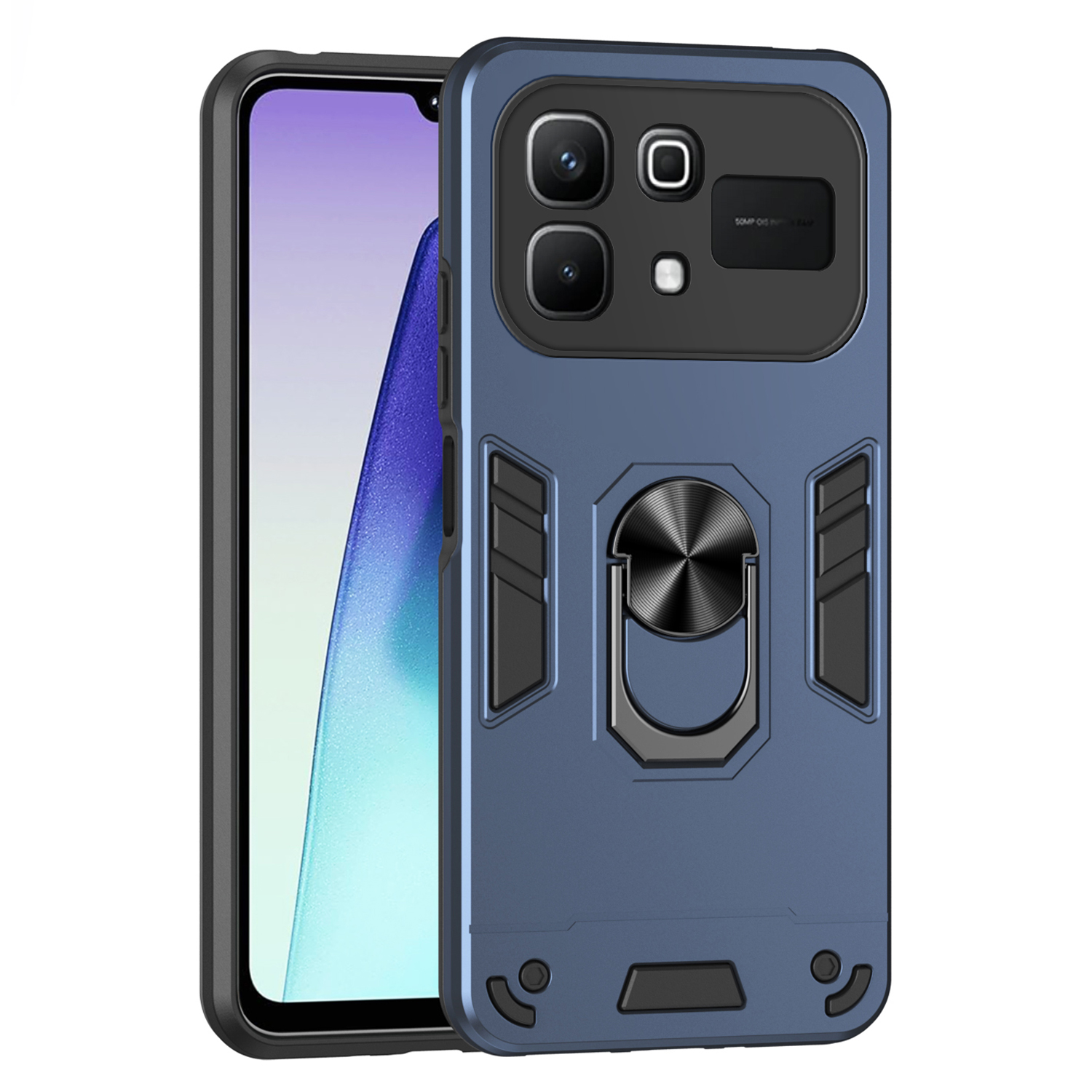 For Infinix Note 60 Pro 5G / Note 60 5G Case PC + TPU Drop Defend Phone Cover with Ring Kickstand - Blue