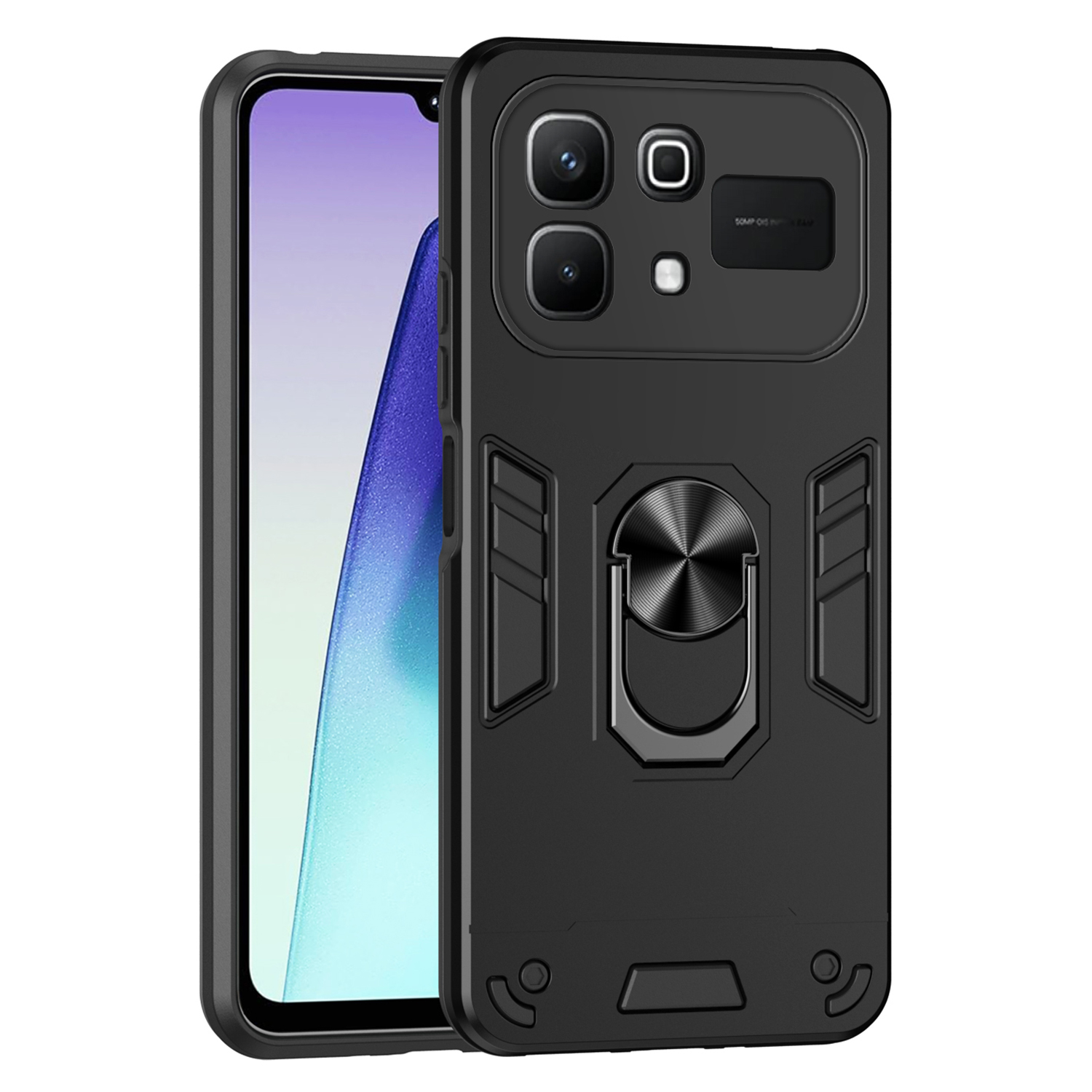 For Infinix Note 60 Pro 5G / Note 60 5G Case PC + TPU Drop Defend Phone Cover with Ring Kickstand - Black
