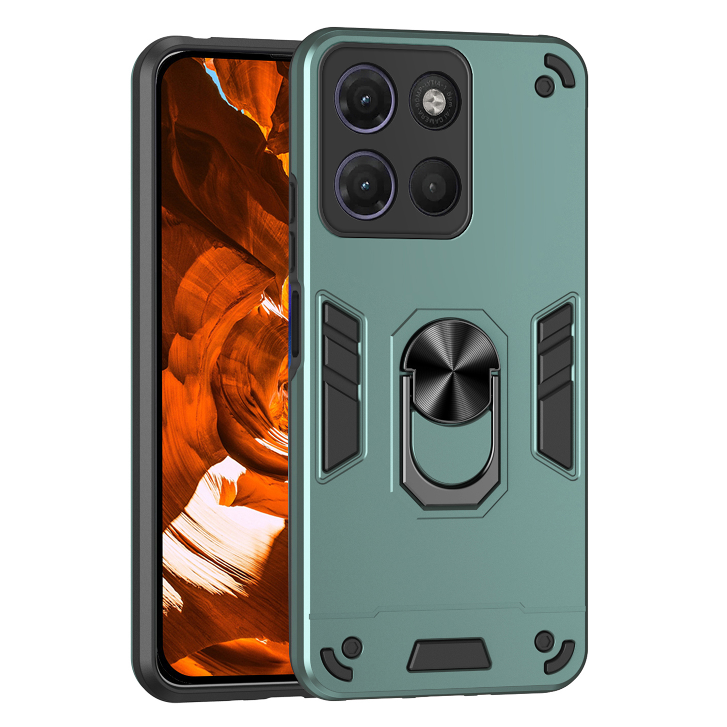 Case For Motorola Moto G17 Power 4G / G17 4G / G15 4G / G15 Power 4G PC + TPU Drop Defend Phone Cover with Ring Kickstand - Green