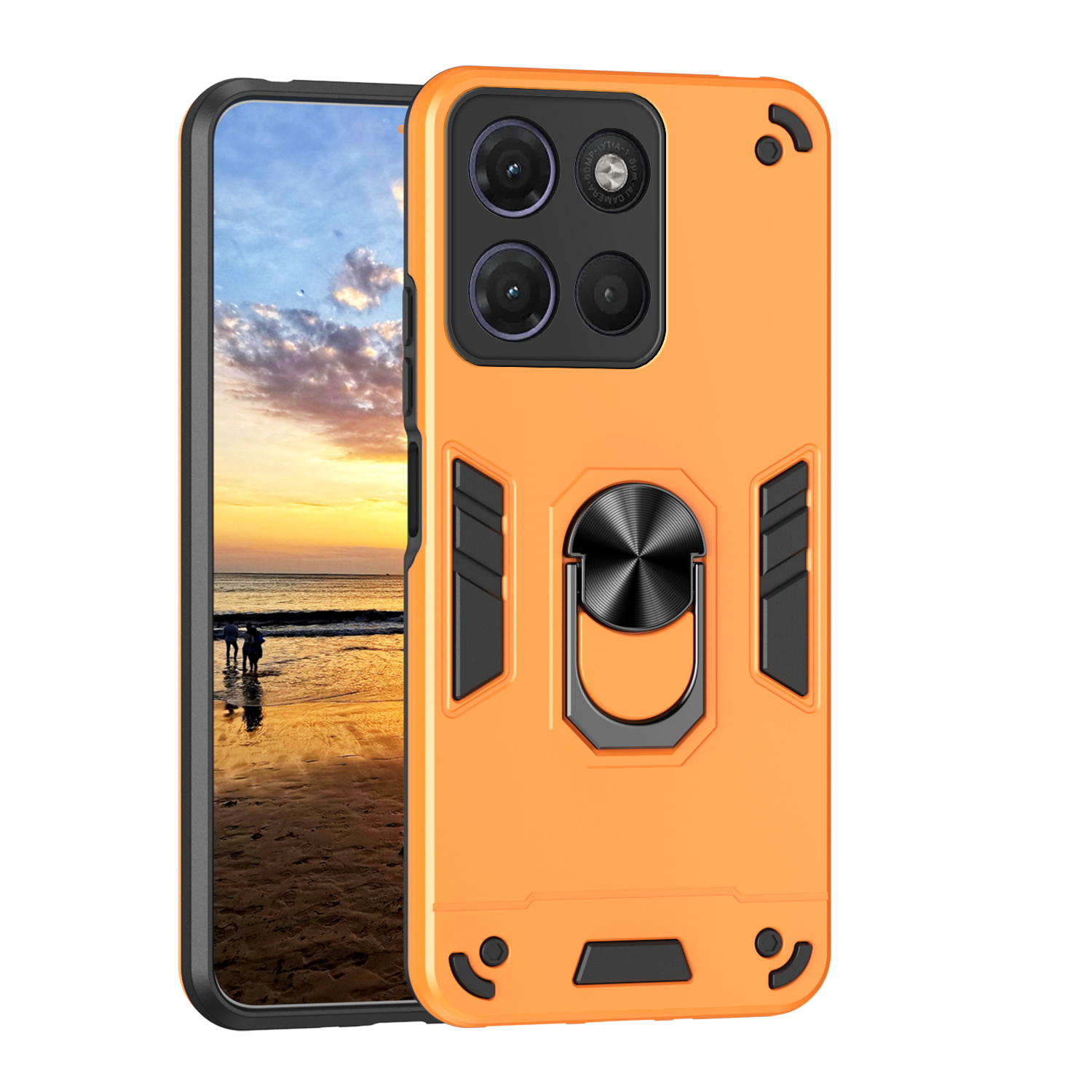 Case For Motorola Moto G17 Power 4G / G17 4G / G15 4G / G15 Power 4G PC + TPU Drop Defend Phone Cover with Ring Kickstand - Orange