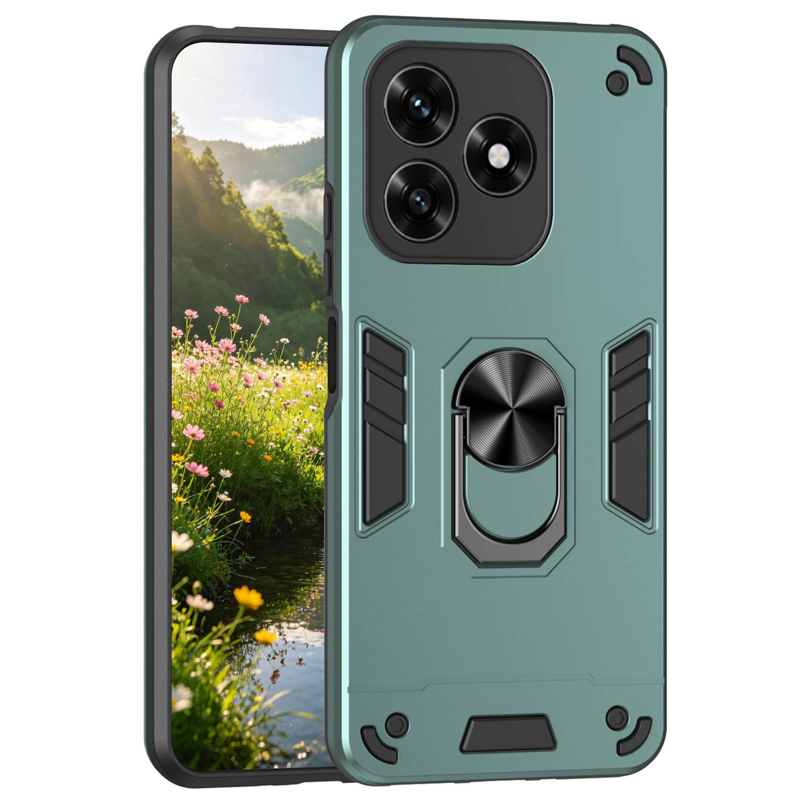 Case For Honor X5c 4G / X5c 4G Plus 4G PC + TPU Drop Defend Phone Cover with Ring Kickstand - Green
