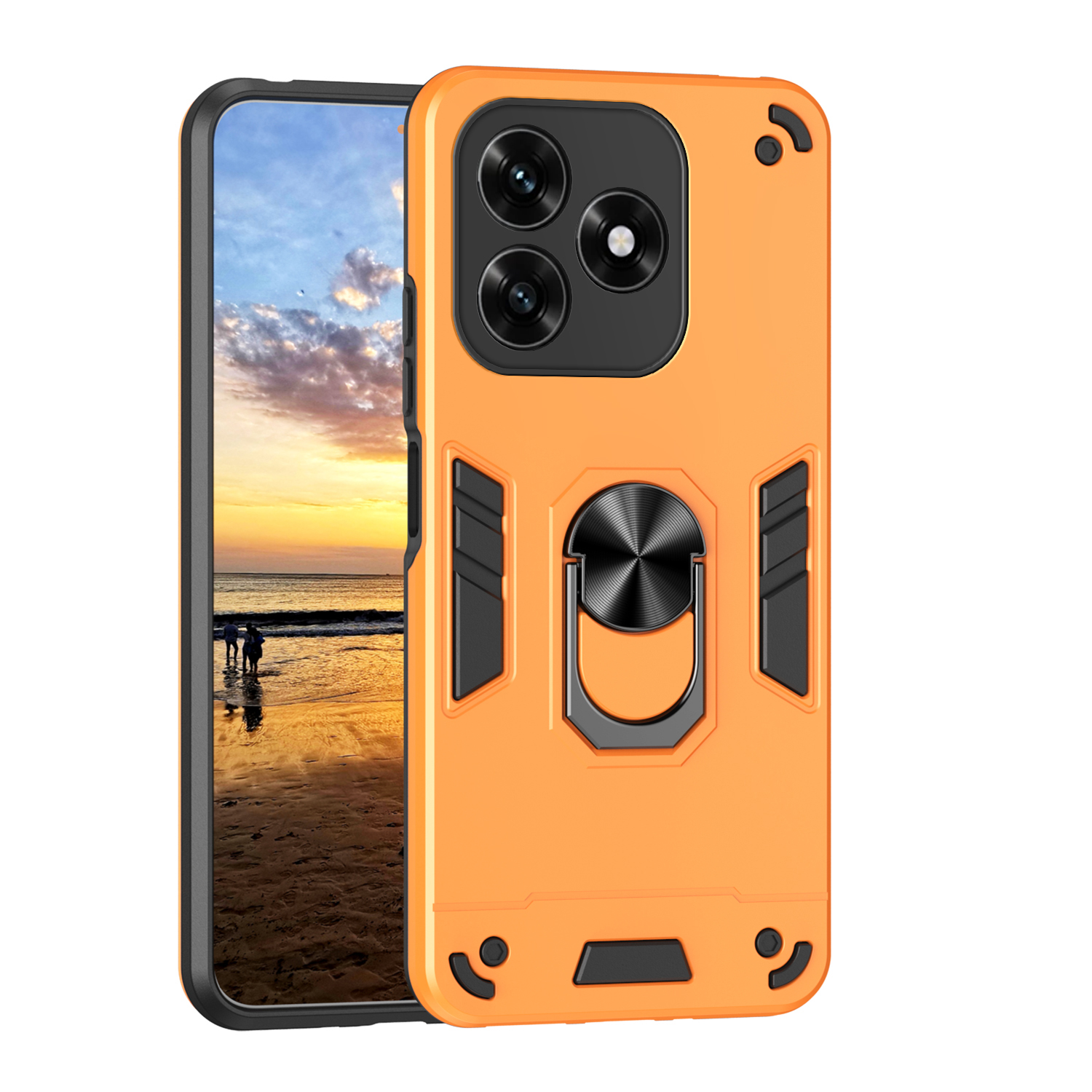 Case For Honor X5c 4G  /  X5c Plus 4G PC + TPU Drop Defend Phone Cover with Ring Kickstand - Orange