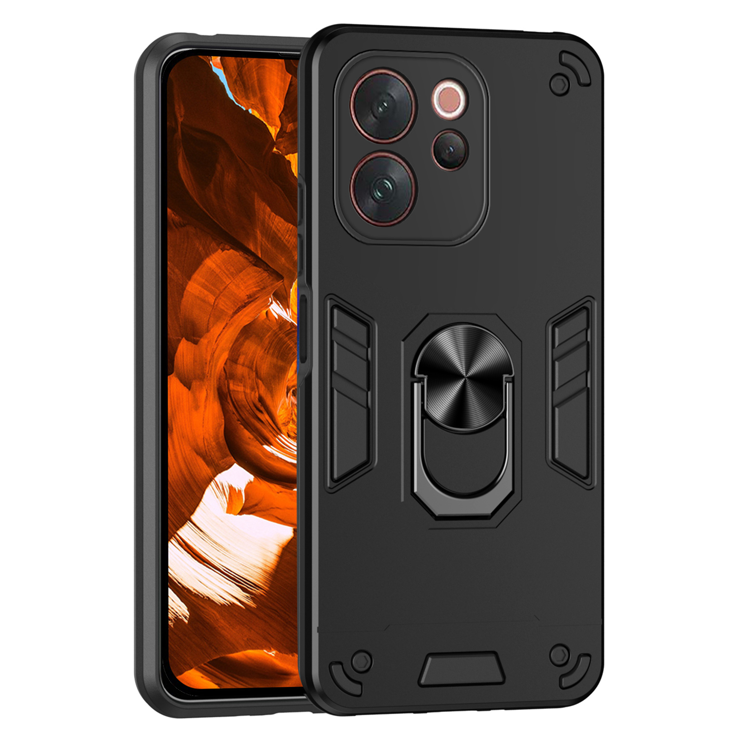 Case For vivo V70 Elite 5G  /  V70 5G PC + TPU Drop Defend Phone Cover with Ring Kickstand - Black