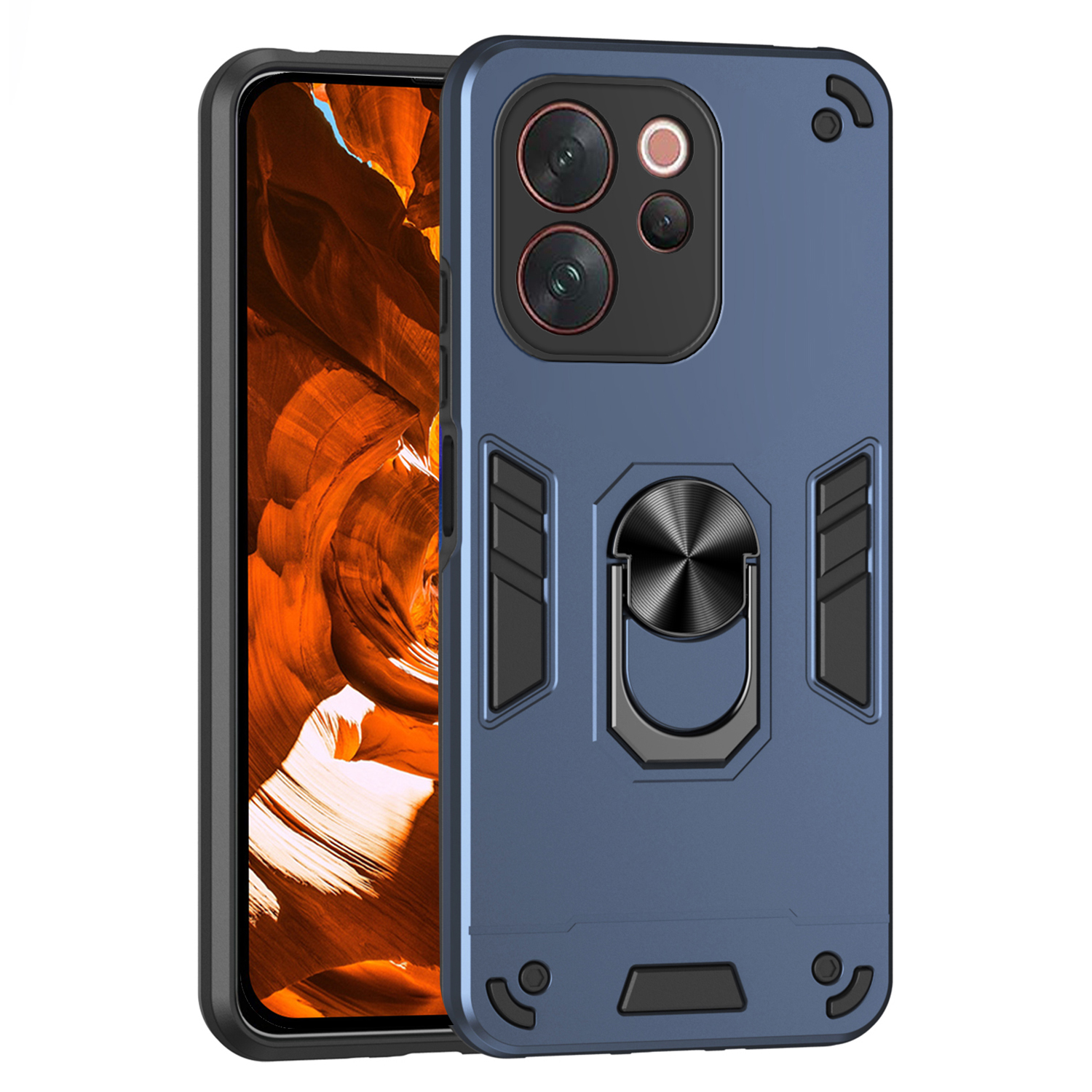 Case For vivo V70 Elite 5G  /  V70 5G PC + TPU Drop Defend Phone Cover with Ring Kickstand - Blue