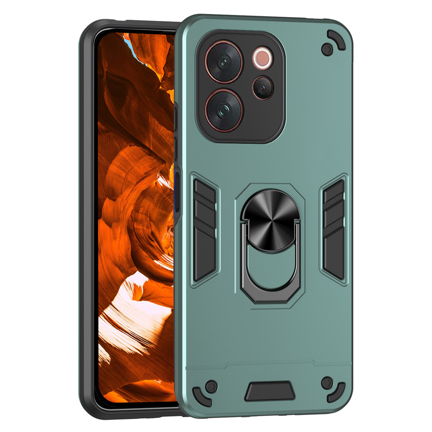 Case For vivo V70 Elite 5G  /  V70 5G PC + TPU Drop Defend Phone Cover with Ring Kickstand - Green