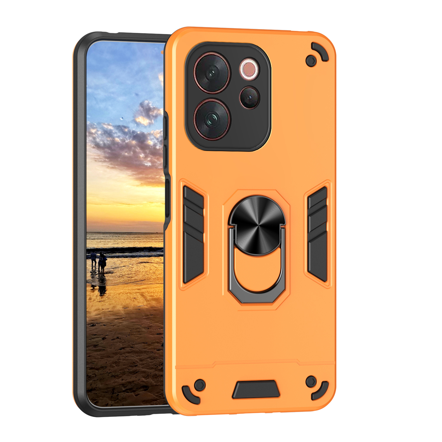 Case For vivo V70 Elite 5G  /  V70 5G PC + TPU Drop Defend Phone Cover with Ring Kickstand - Orange
