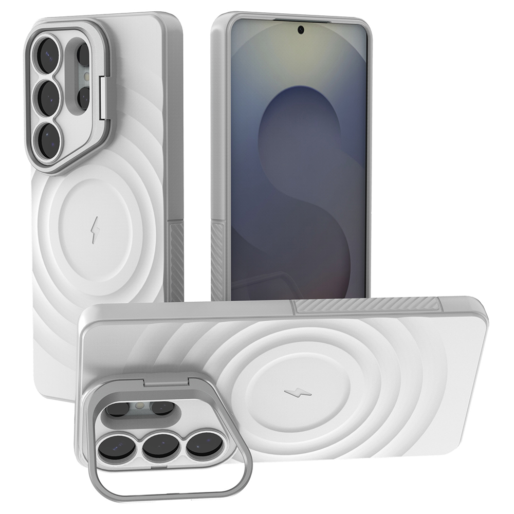 For Samsung Galaxy S26 Ultra Case PC Kickstand Ripple Texture TPU Phone Cover - White