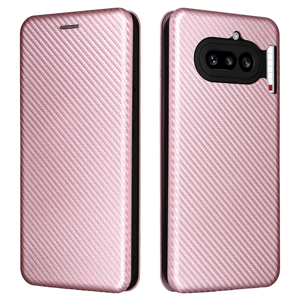 For Nothing Phone (4a) Case Carbon Fiber Texture Drop-Proof PU Leather Phone Cover - Rose Gold