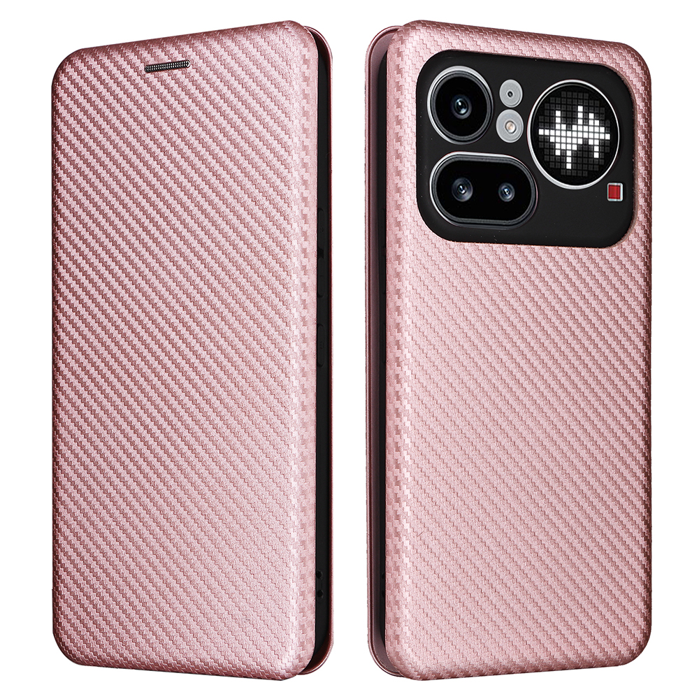 For Nothing Phone (4a) Pro Case Carbon Fiber Texture Drop-Proof PU Leather Phone Cover - Rose Gold