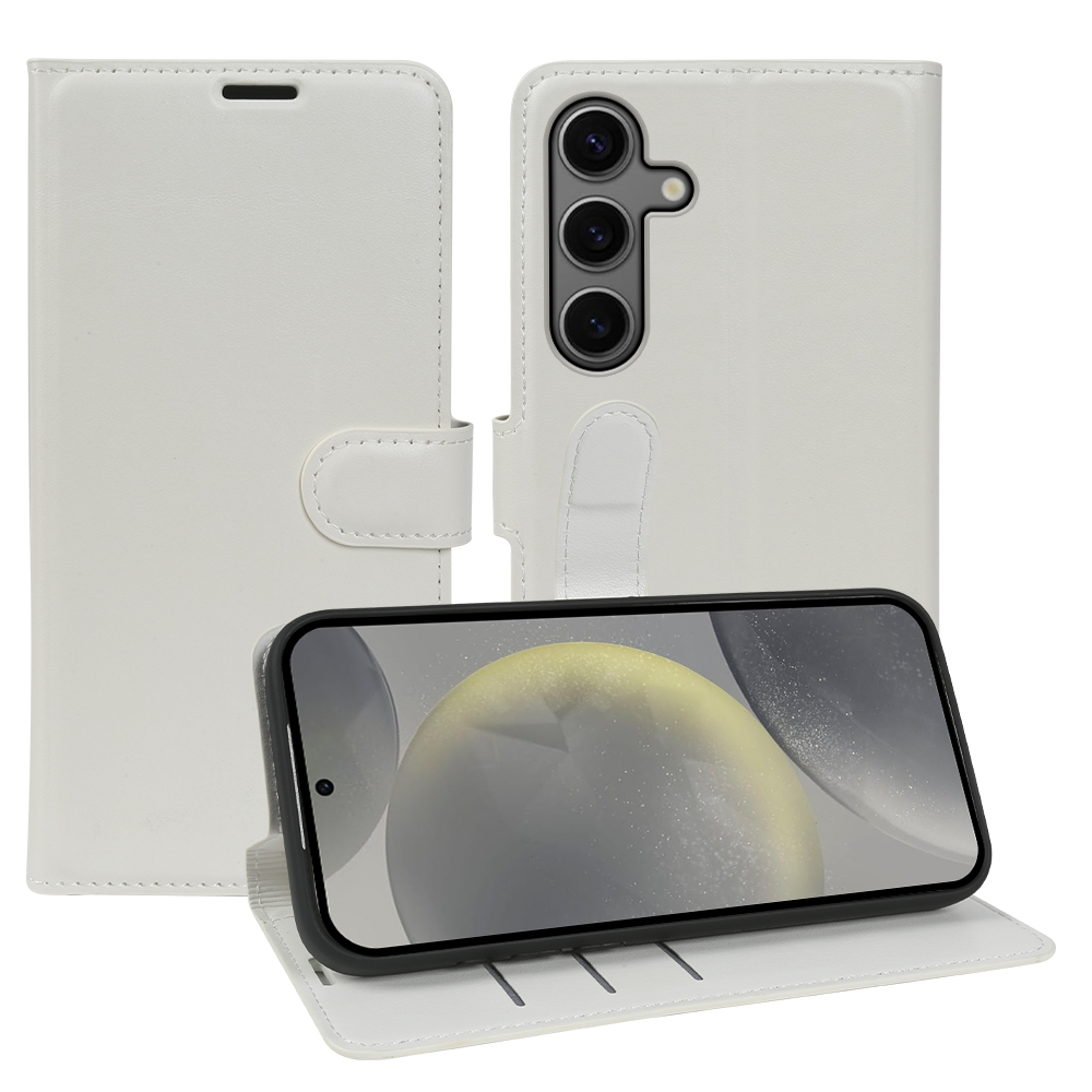 For Samsung Galaxy S24+ Wallet Case Crazy Horse Texture Leather Flip Phone Cover with Magnetic Closure - White