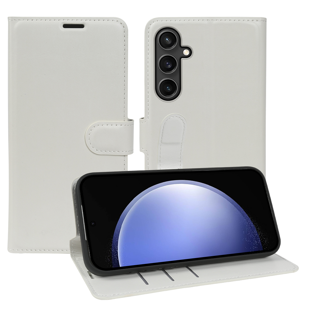 For Samsung Galaxy S23 FE Wallet Case Crazy Horse Texture Leather Flip Phone Cover with Magnetic Closure - White