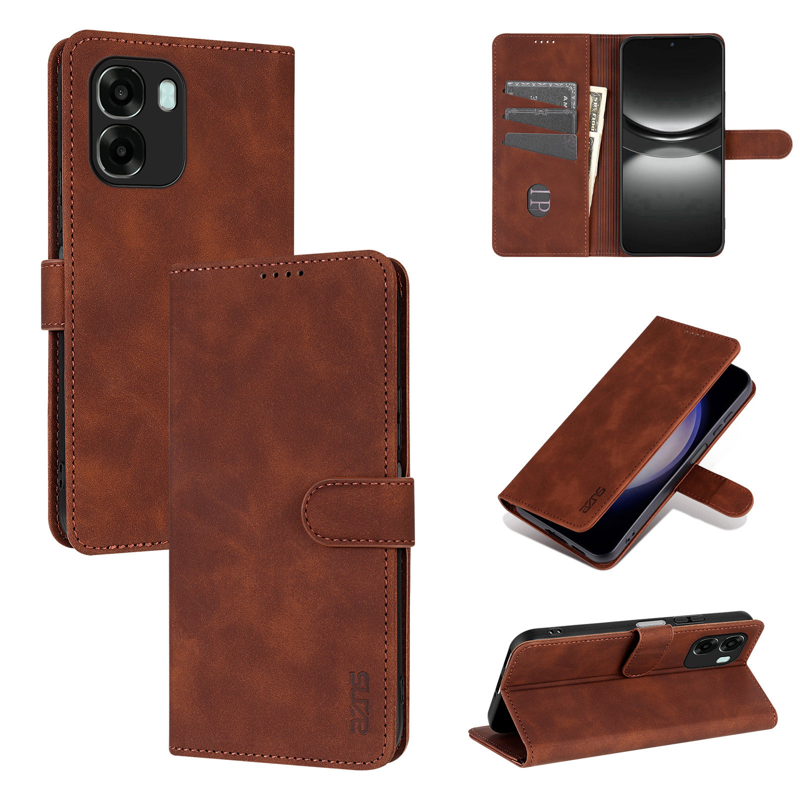 AZNS Case for Oppo A6x 5G / A6x 4G / A60 5G / A60 4G PU Leather Wallet Phone Cover - Brown