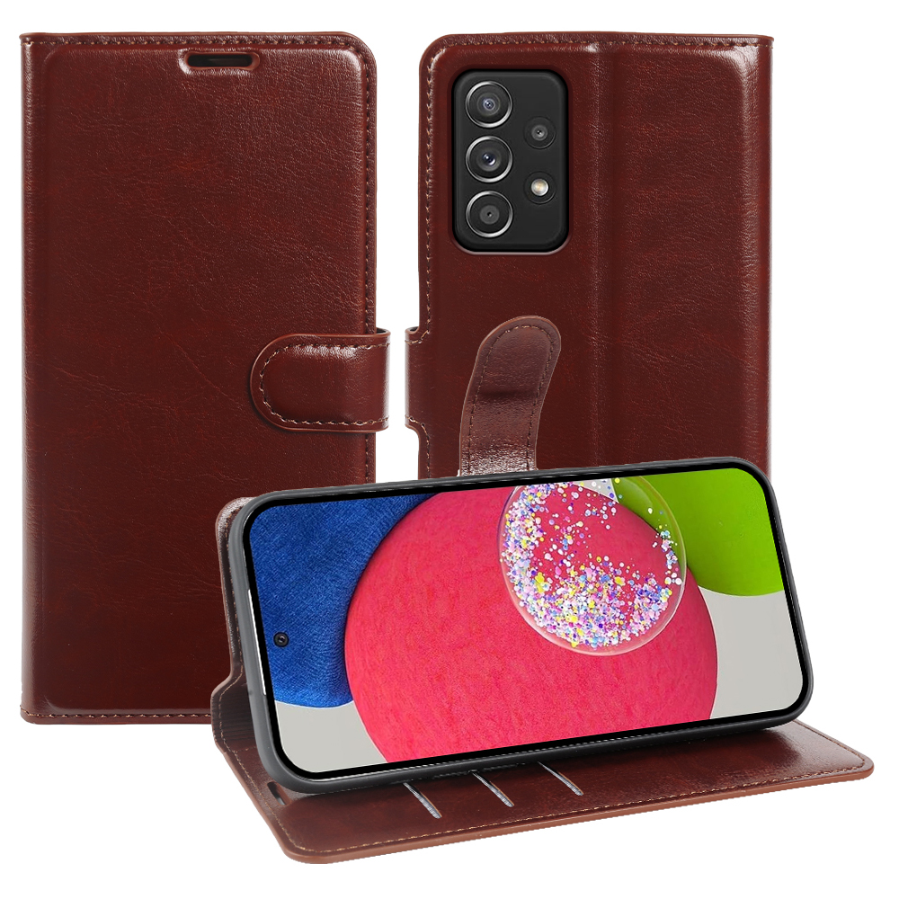 Wallet Case for Samsung Galaxy A52s 5G  /  A52 4G  /  A52 5G Crazy Horse Texture Leather Flip Phone Cover with Magnetic Closure - Brown