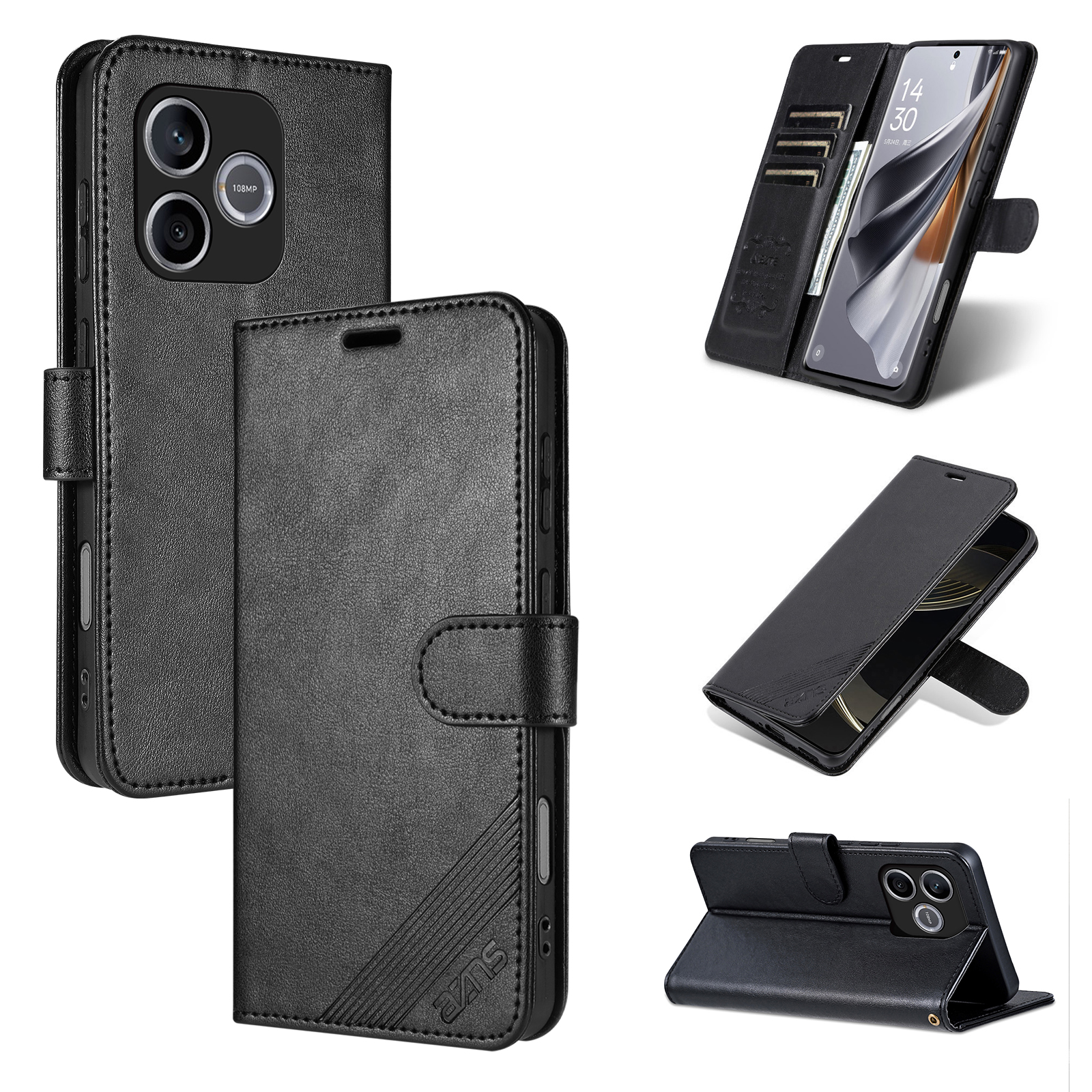 AZNS For Honor 600 Lite 5G Case Anti-Scratch PU Leather Stand Wallet Phone Cover - Black