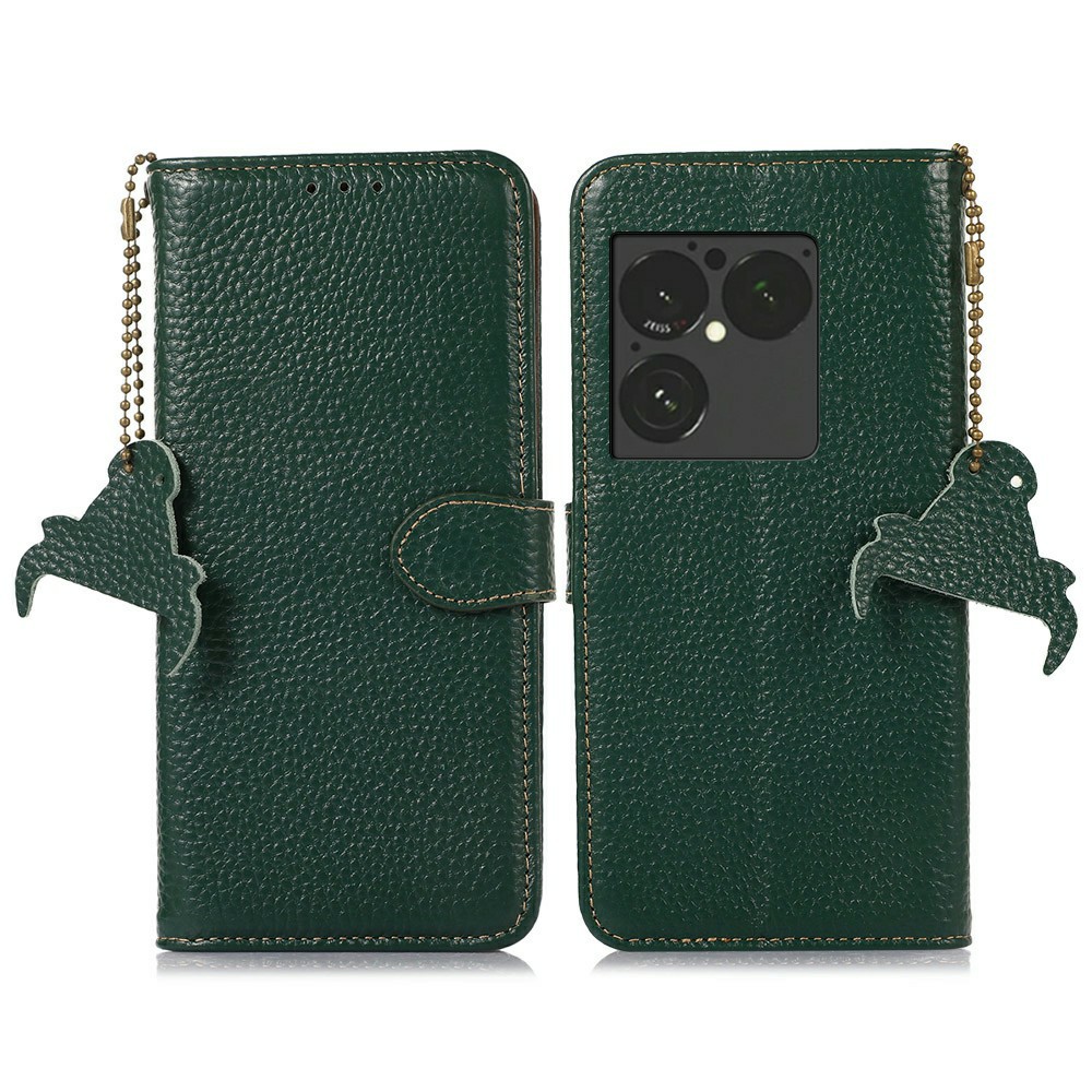 For Sony Xperia 1 VIII Case RFID Blocking Genuine Cow Leather Phone Cover Litchi Texture - Green