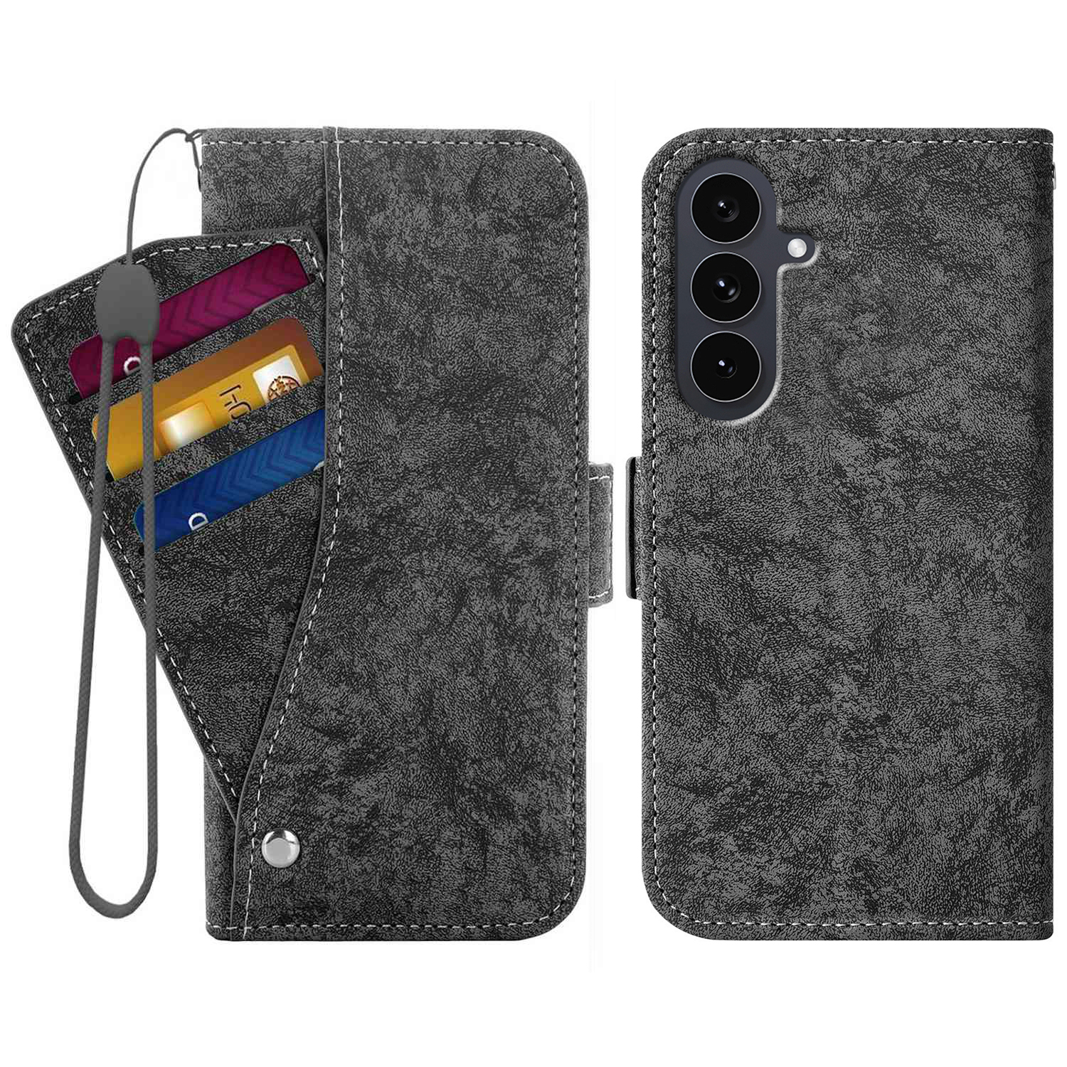 For Samsung Galaxy A27 Case Water-ink Painting Wallet PU Leathe Phone Cover with Rotating Card Slots - Black
