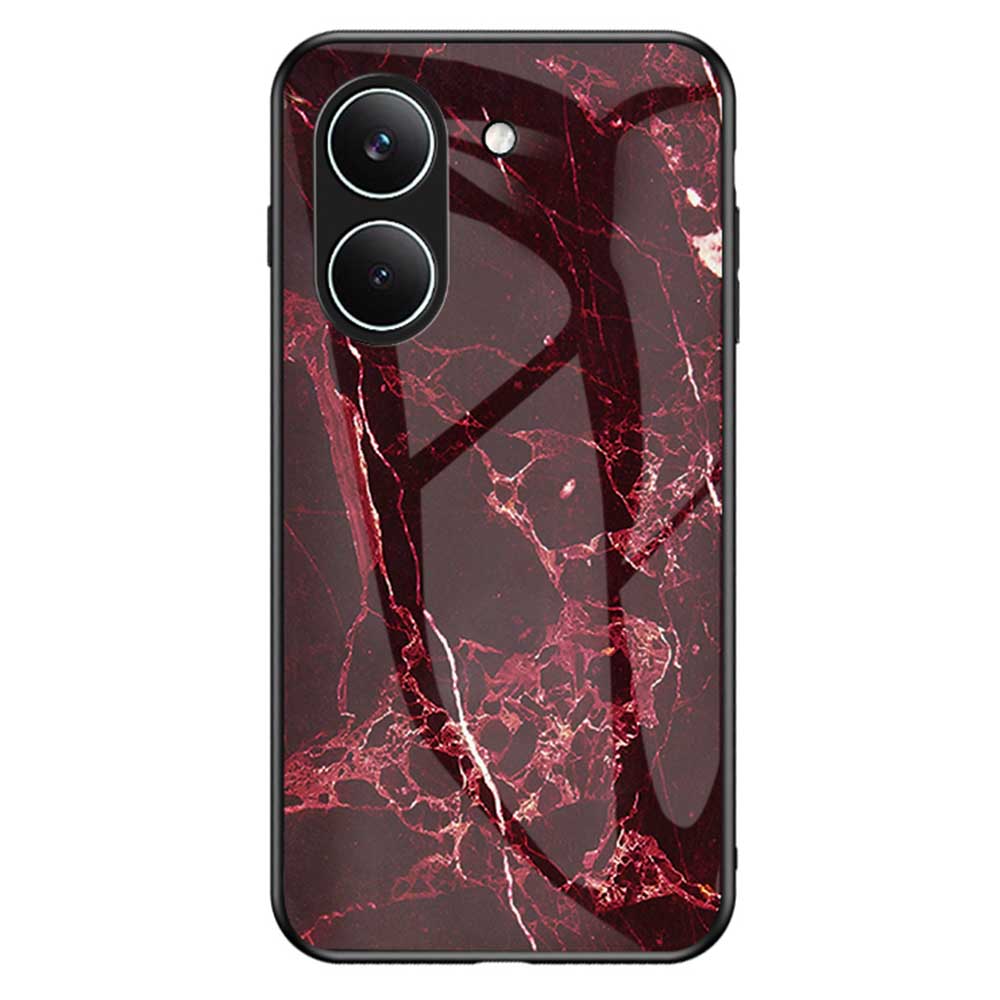 Phone Case For Xiaomi Poco X8 Pro 5G  /  Redmi Turbo 5 5G Marble Pattern Tempered Glass + PC + TPU Protective Phone Cover - Blood Red Marble
