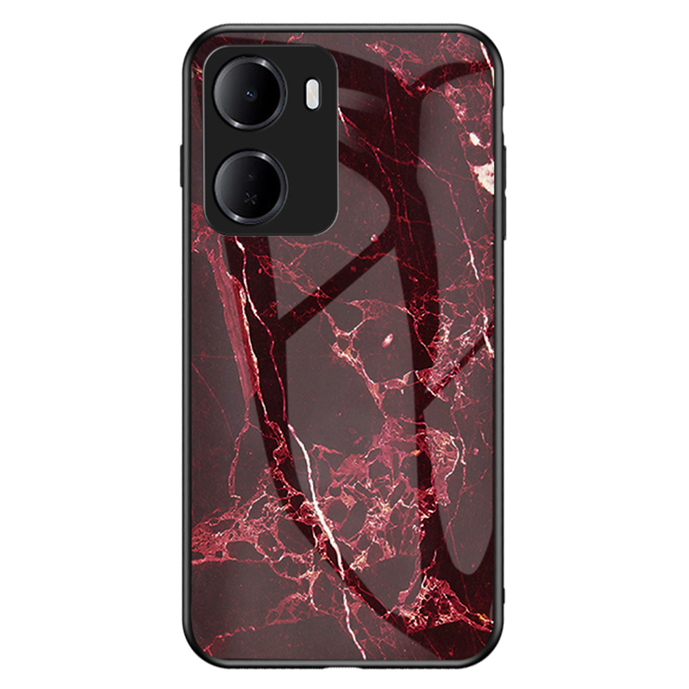 For Xiaomi Redmi 15a 5G Phone Case Marble Pattern Tempered Glass + PC + TPU Protective Phone Cover - Blood Red Marble