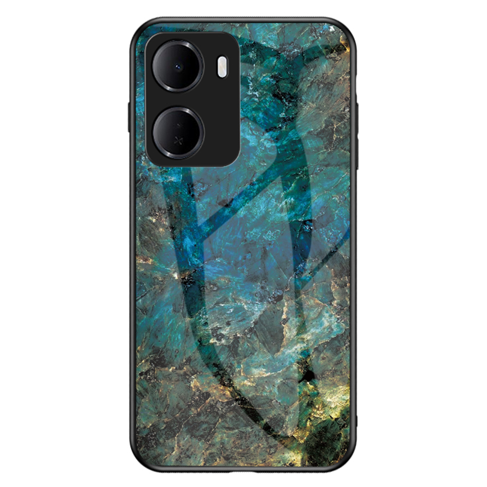 For Xiaomi Redmi 15a 5G Phone Case Marble Pattern Tempered Glass + PC + TPU Protective Phone Cover - Emerald Marble