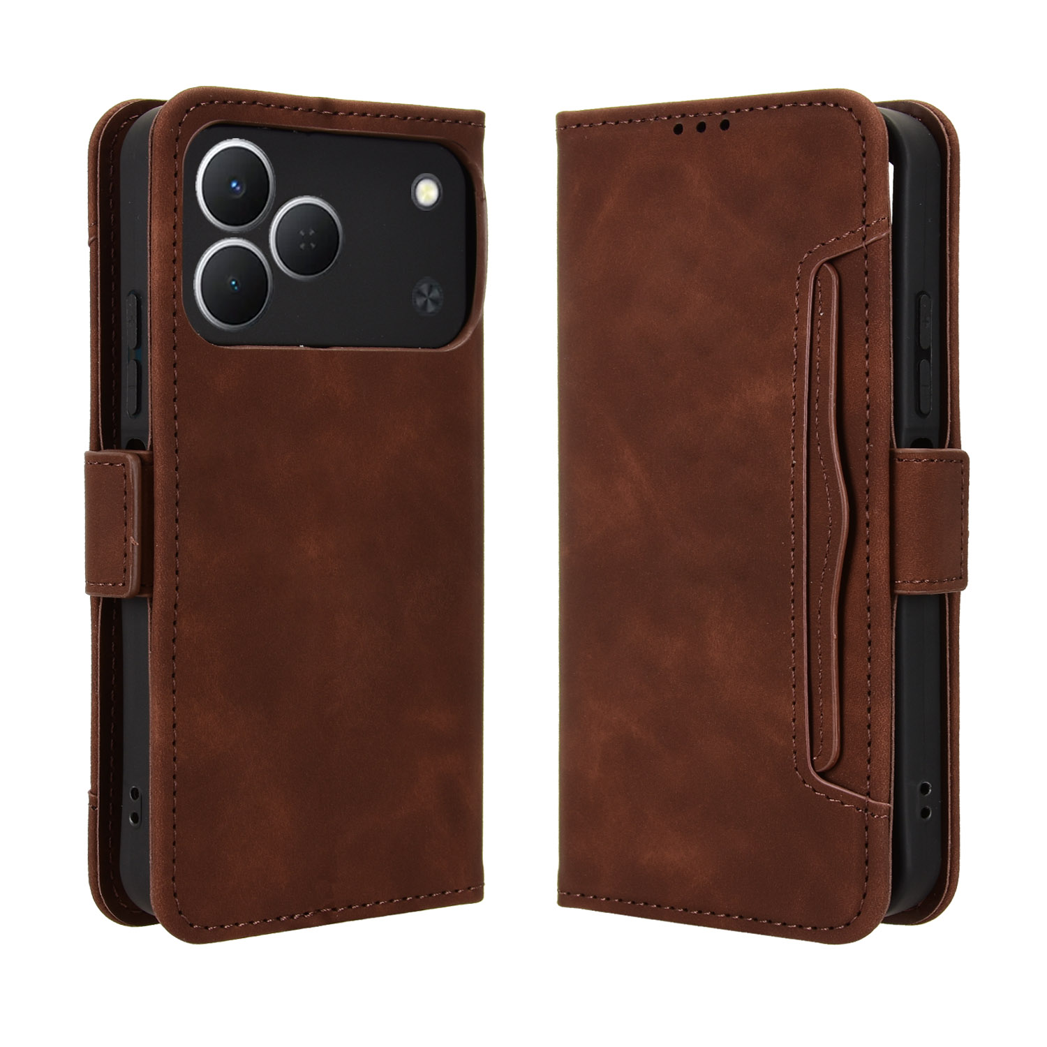 For TECNO Spark 50 4G Leather Case Phone Wallet Cover with Multiple Card Slots - Brown