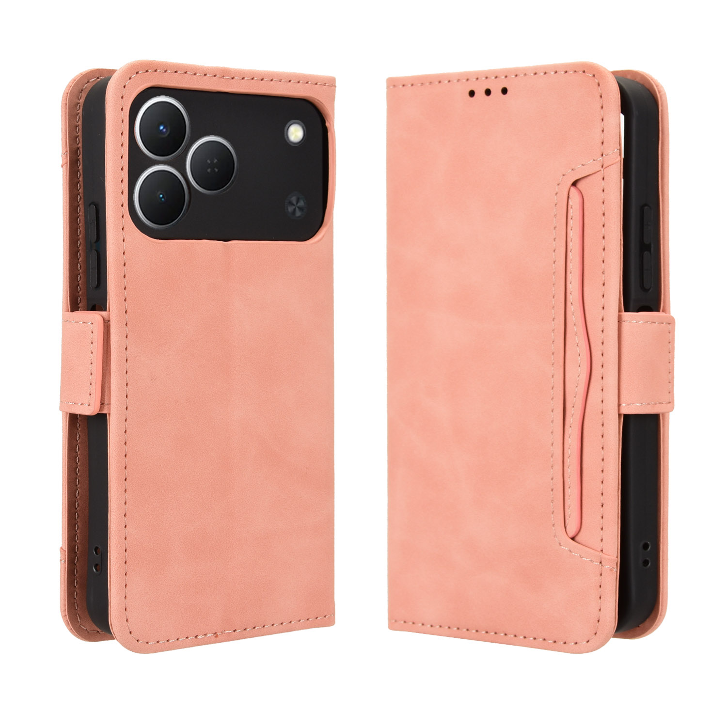 For TECNO Spark 50 4G Leather Case Phone Wallet Cover with Multiple Card Slots - Pink