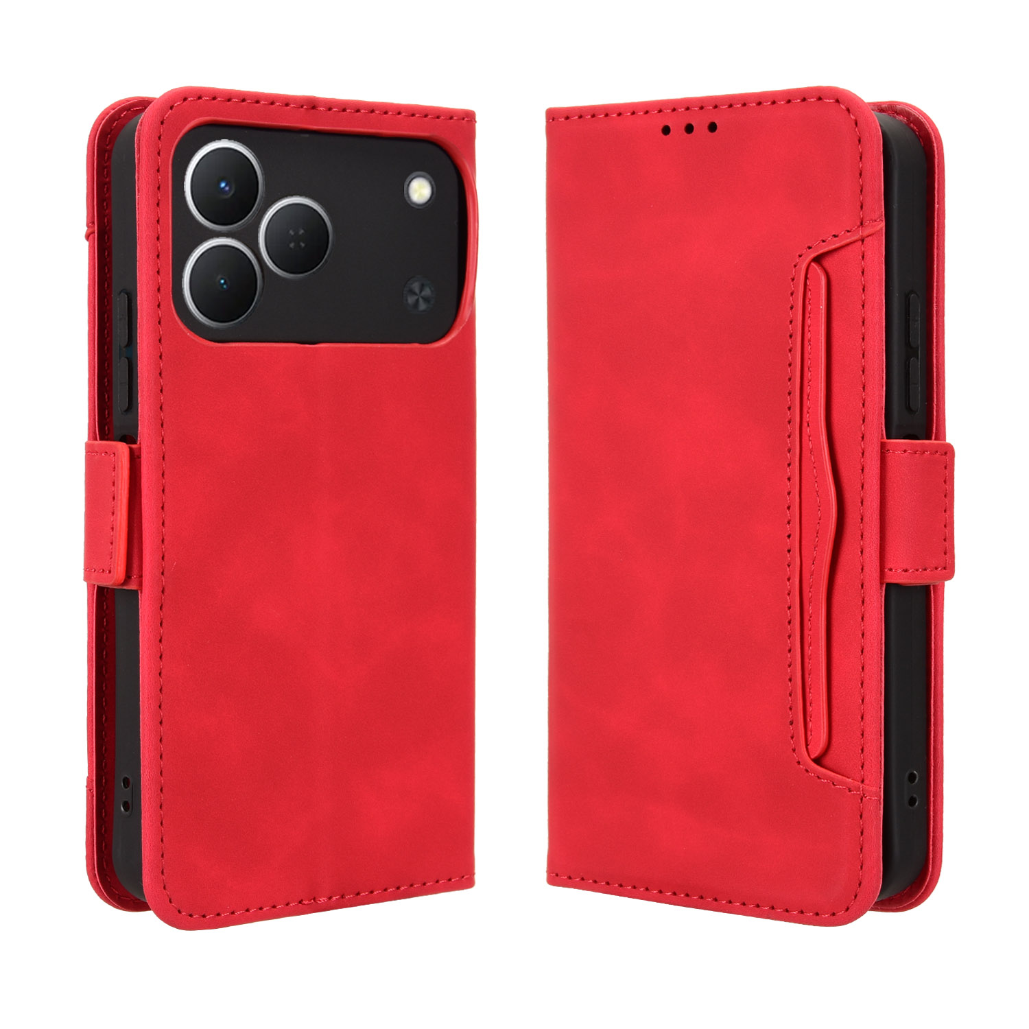 For TECNO Spark 50 4G Leather Case Phone Wallet Cover with Multiple Card Slots - Red