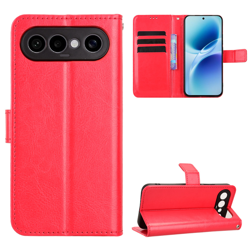 For vivo S50 Pro mini 5G / vivo X300 FE 5G PU Leather Case with Strap Crazy Horse Texture Phone Wallet Cover - Red