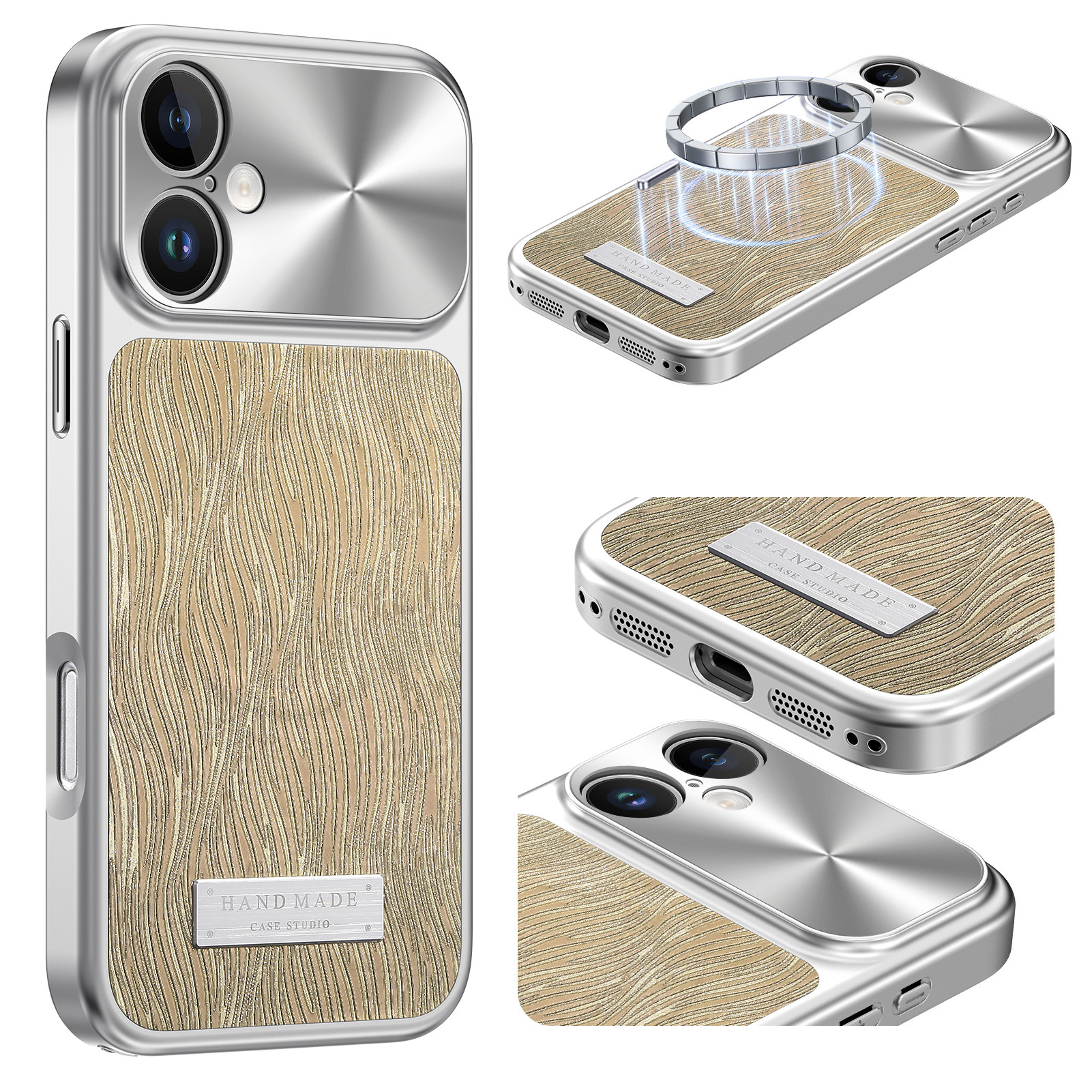 For iPhone 17 Magnetic Case Flowing Water Ripple TPU+PC Shockproof Phone Cover Compatible With Magsafe - Gold