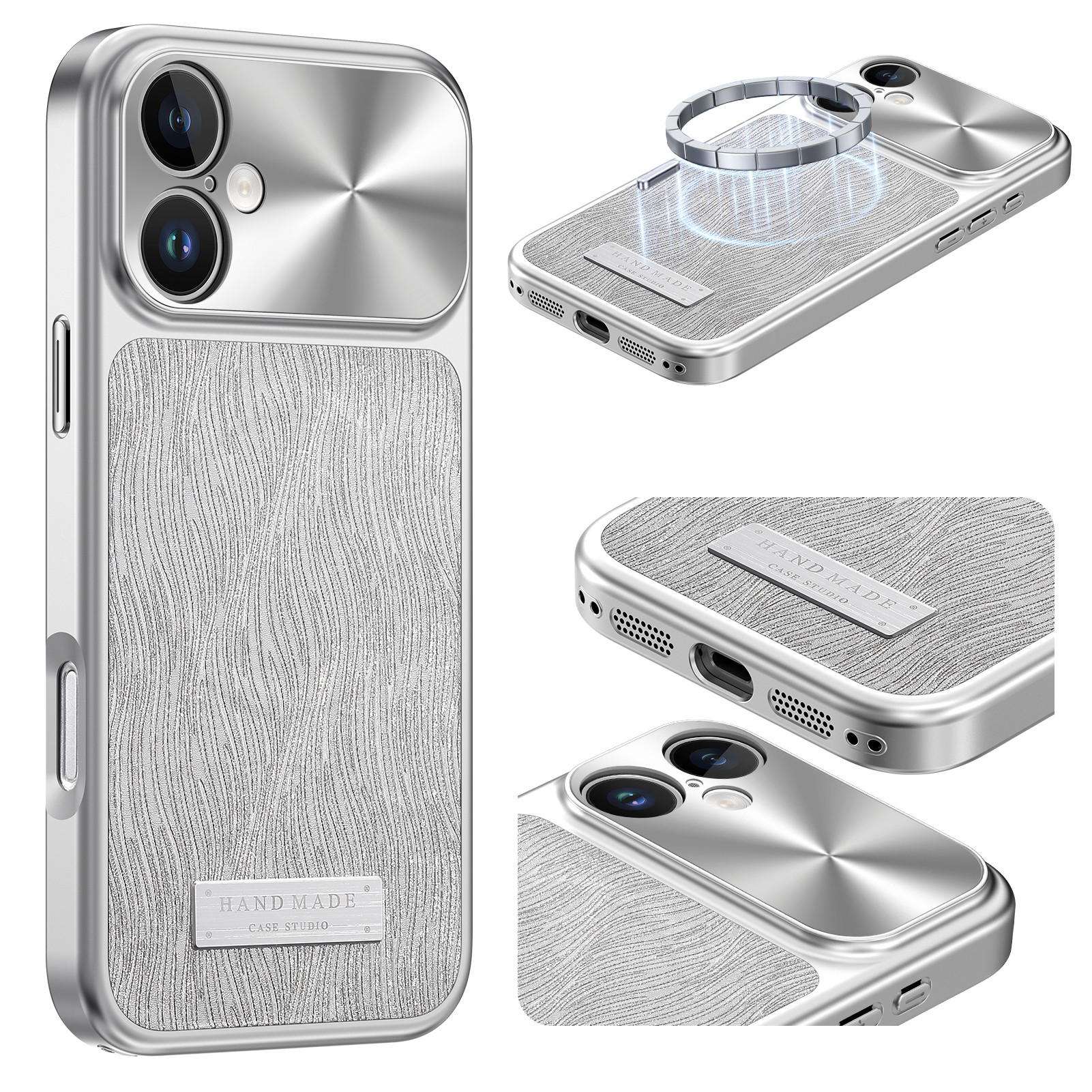 For iPhone 16 Magnetic Case Flowing Water Ripple TPU+PC Shockproof Phone Cover Compatible With Magsafe - Silver