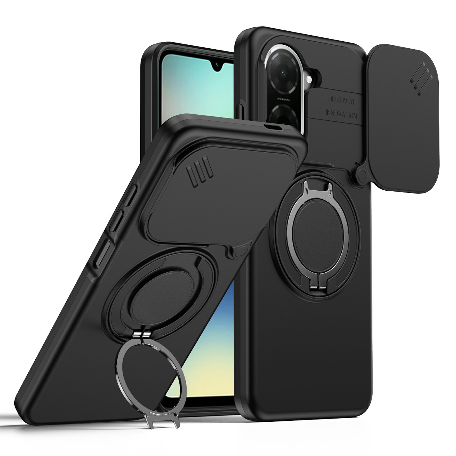 Magnetic Case for Xiaomi Poco C71 4G / Redmi A5 4G (Global) (171.8mm) / Redmi A5 4G (171.7mm) Ring Kickstand Slide Camera Cover TPU PC Hybrid Phone Sh