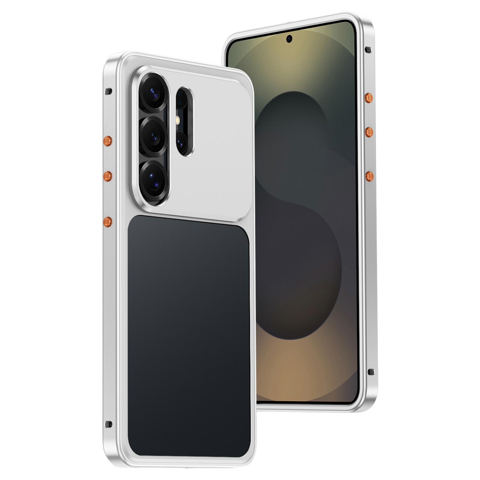 For Samsung Galaxy S25 Ultra Metal Frame Case Magnetic Snap On Frame PC Hollow Back Heat Dissipation Shockproof Cover - Titanium Silver