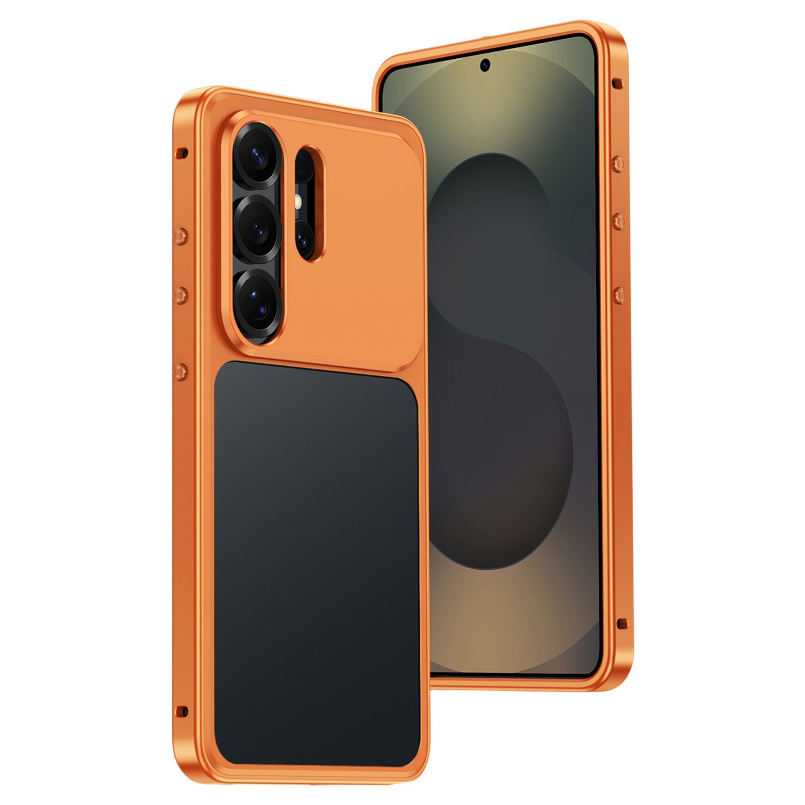 For Samsung Galaxy S25 Ultra Metal Frame Case Magnetic Snap On Frame PC Hollow Back Heat Dissipation Shockproof Cover - Titanium Orange