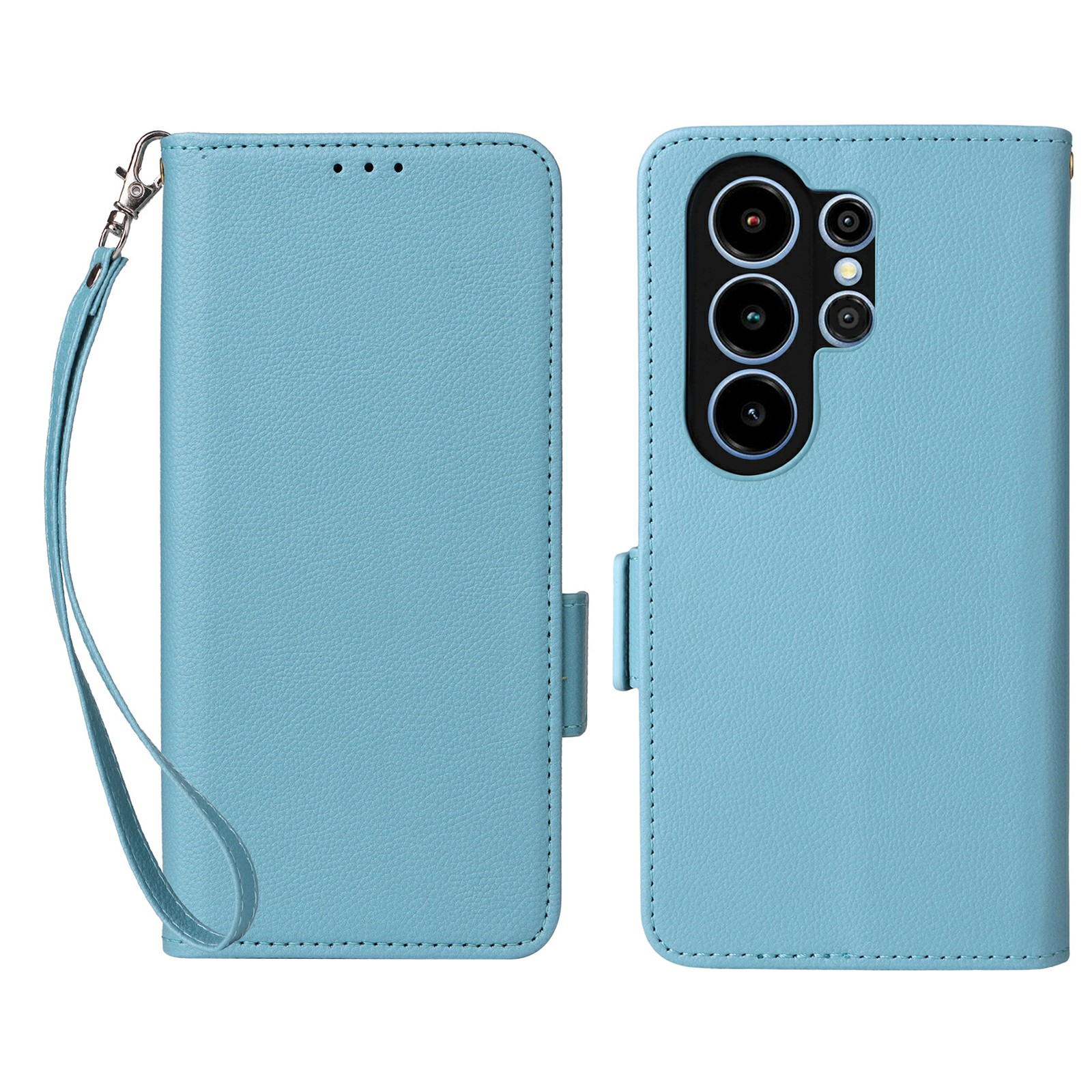 For Blackview Wave 10 Case Litchi Texture Wallet Leather Phone Cover with Wrist Strap - Baby Blue